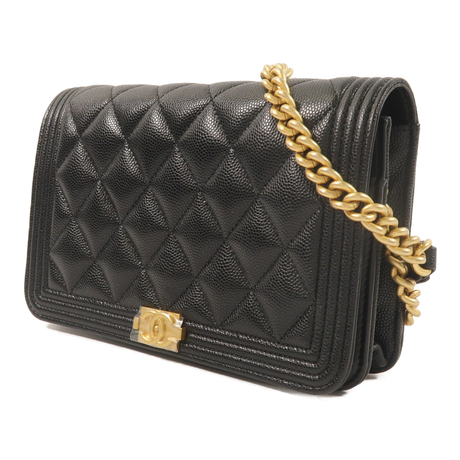 CHANEL 牛皮皮革Boy Wallet On Chain鏈帶肩背袋