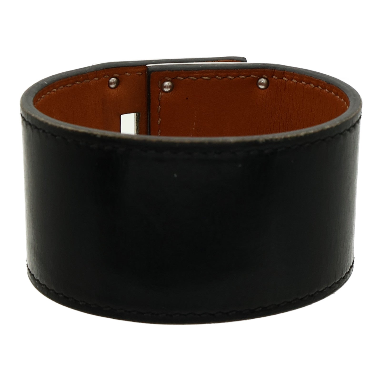HERMES Box Calf皮革/金屬Kelly Dog手鐲Noir