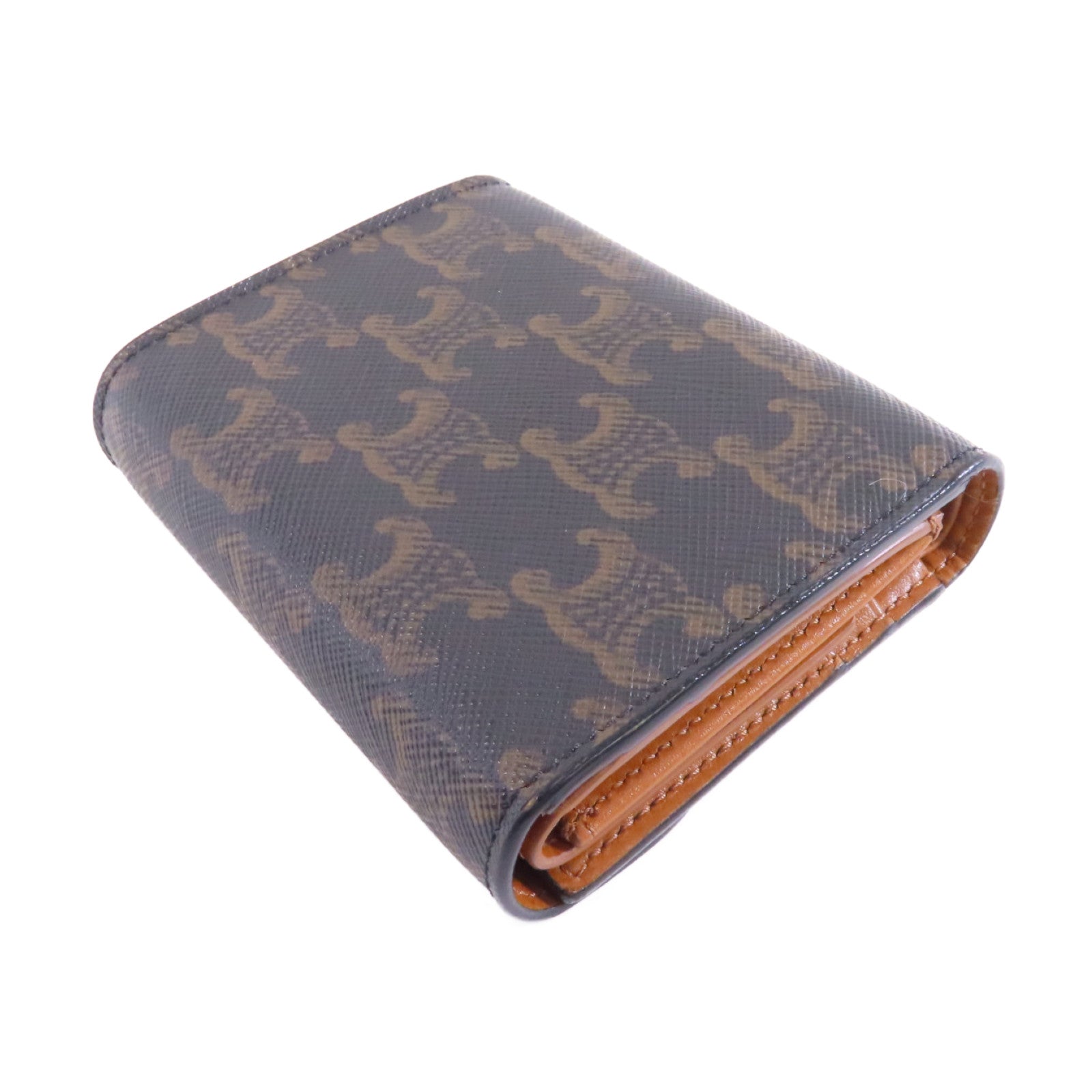 CELINE 塗層帆布/牛皮皮革Small Triomphe Wallet金扣錢包啡色