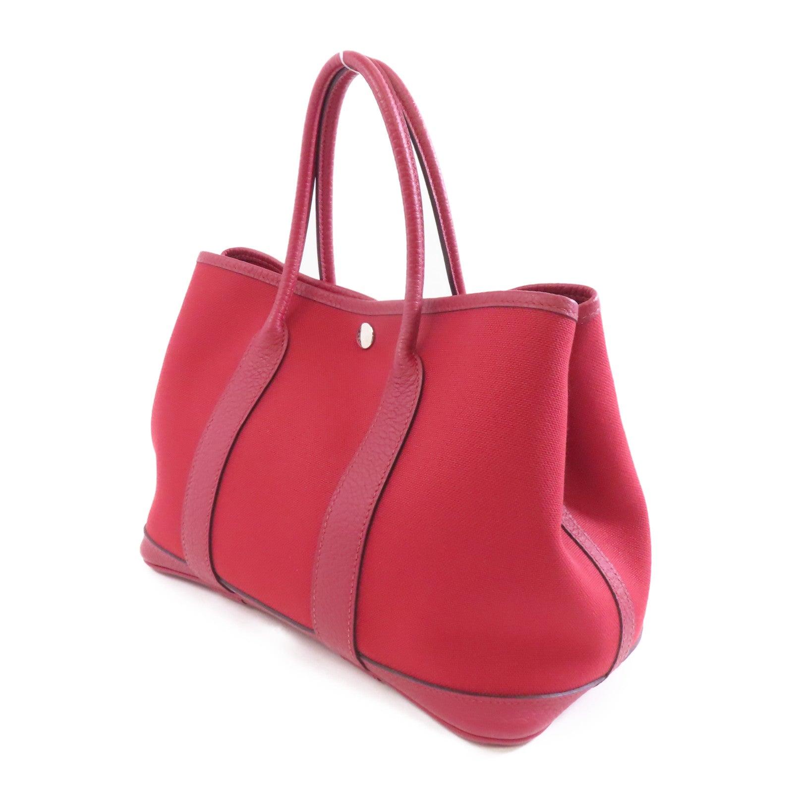 HERMES 帆布Garden Party TPM銀扣手挽袋Rouge Casaque/紅色