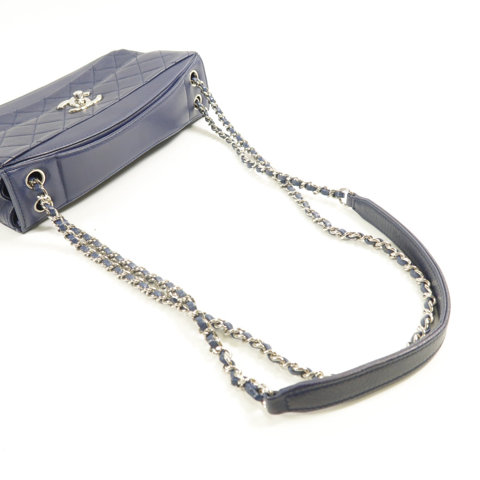 CHANEL 羊皮皮革Chain Shoulder銀扣鏈帶肩背袋