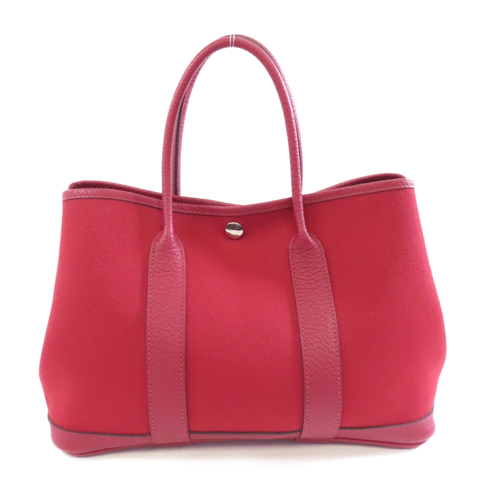HERMES 帆布Garden Party TPM銀扣手挽袋Rouge Casaque/紅色