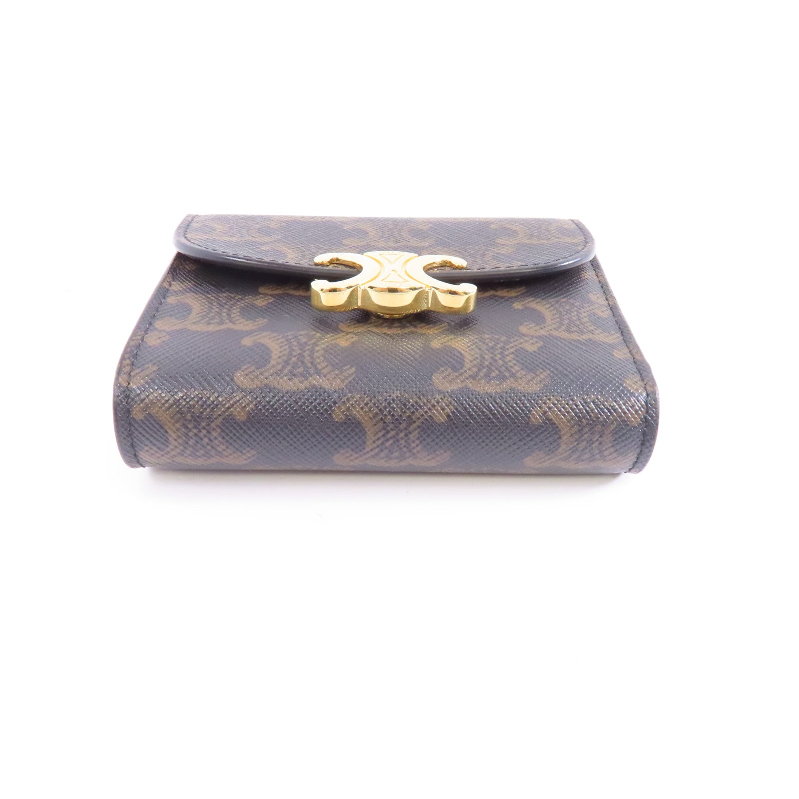 CELINE 塗層帆布/牛皮皮革Small Triomphe Wallet金扣錢包啡色