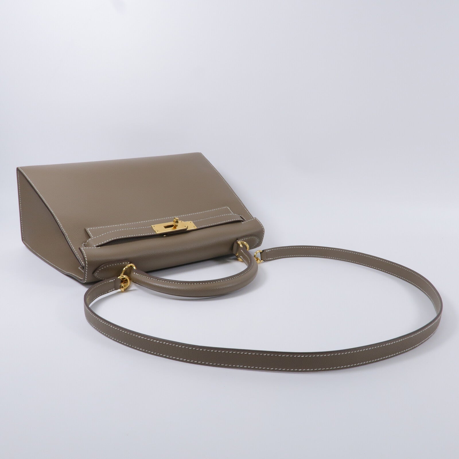 HERMES Epsom皮革Kelly 28手挽肩背兩用袋Etoupe
