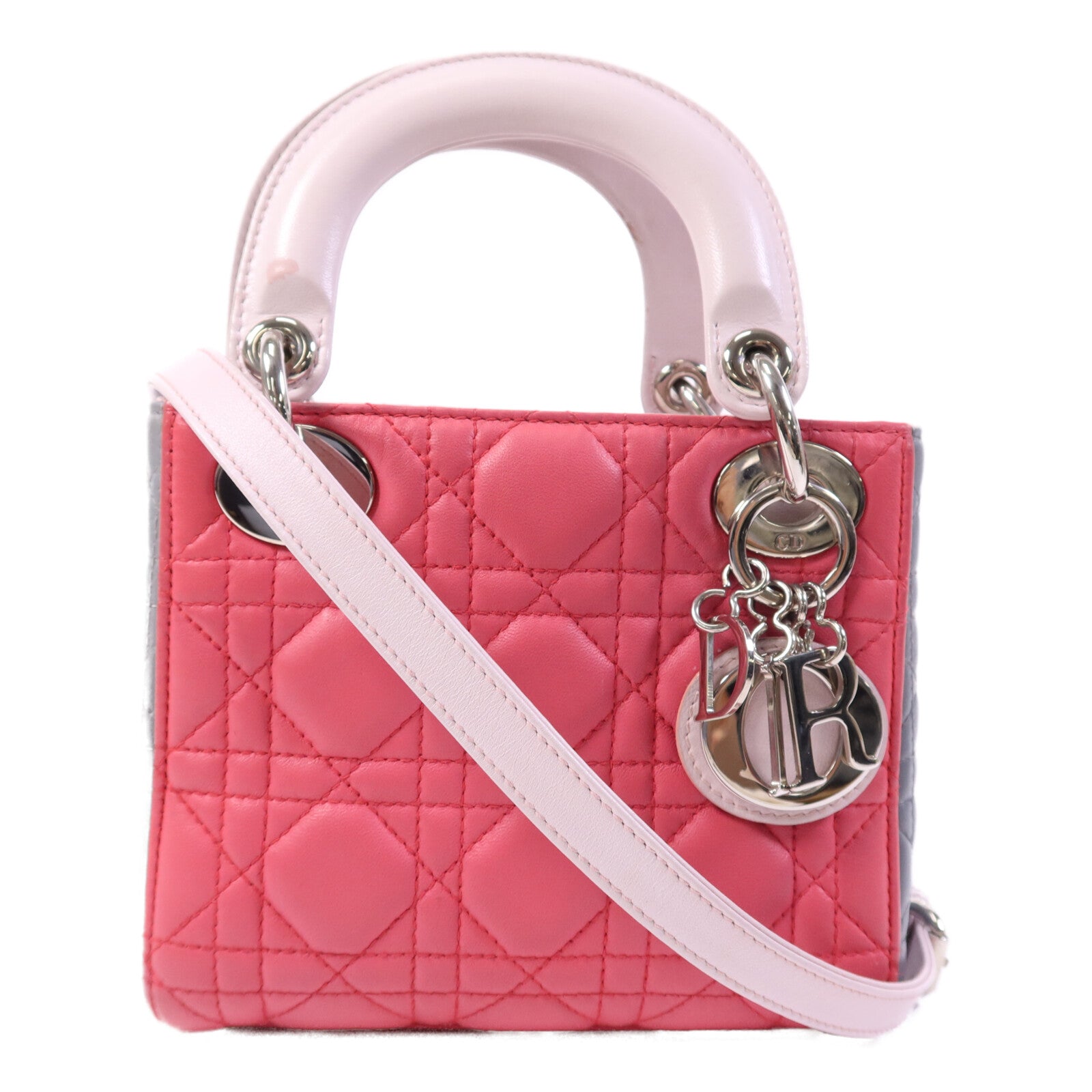 Dior 羊皮皮革Lady Dior銀扣手挽肩背兩用袋