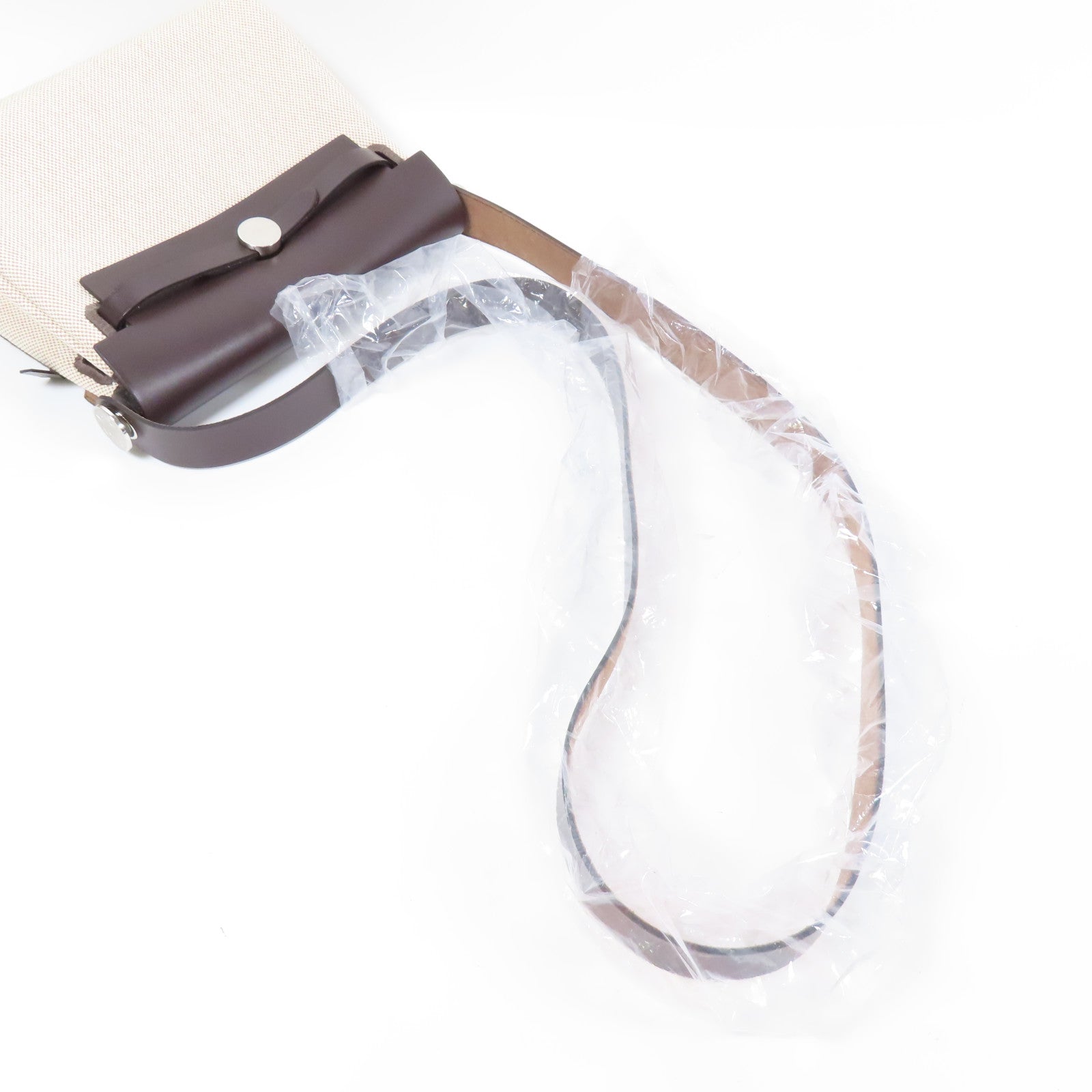 HERMES 帆布Mini Herbag銀扣肩背袋Ebene