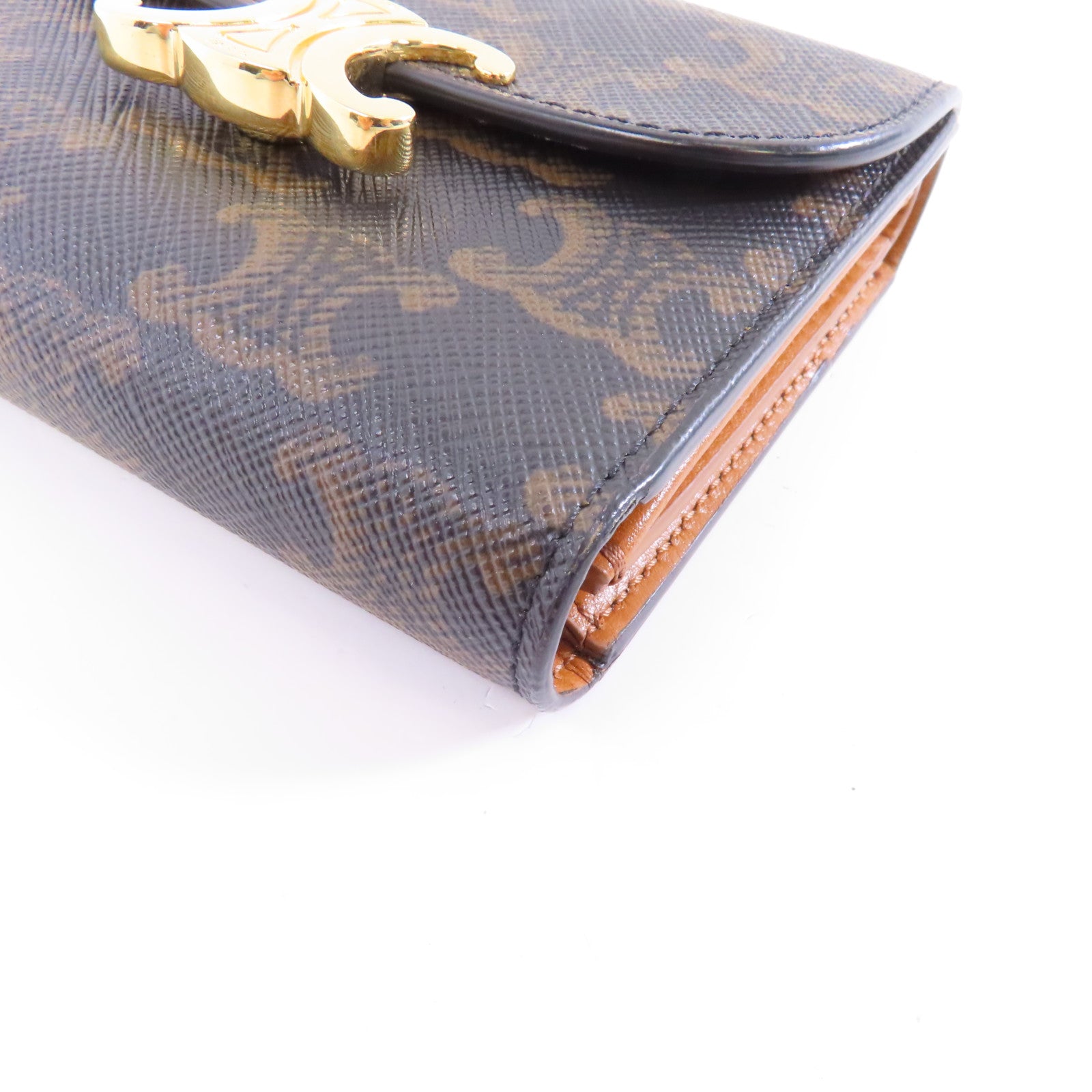 CELINE 塗層帆布/牛皮皮革Small Triomphe Wallet金扣錢包啡色