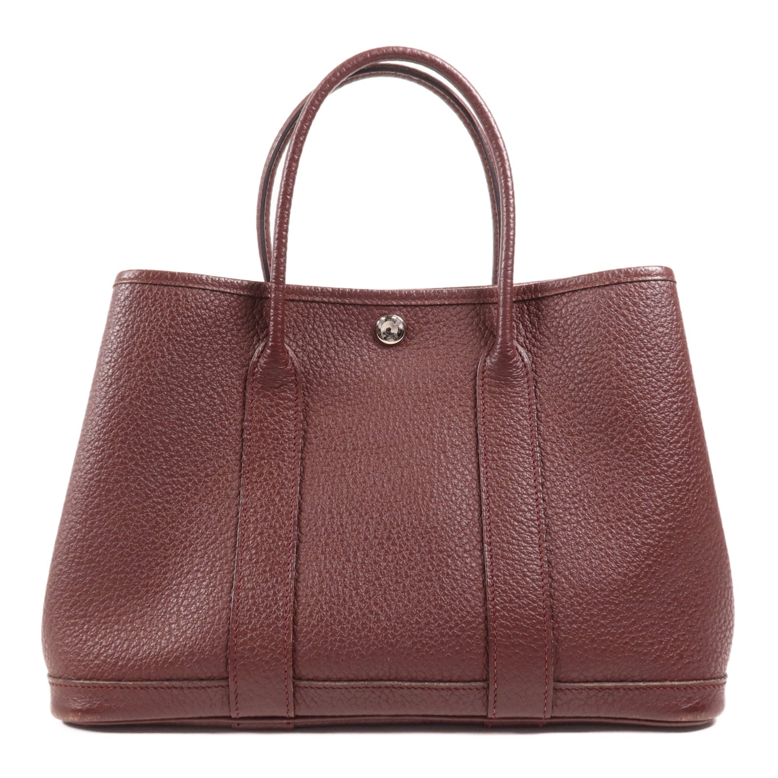 HERMES Country皮革Garden Party TPM銀扣手挽袋Bordeaux