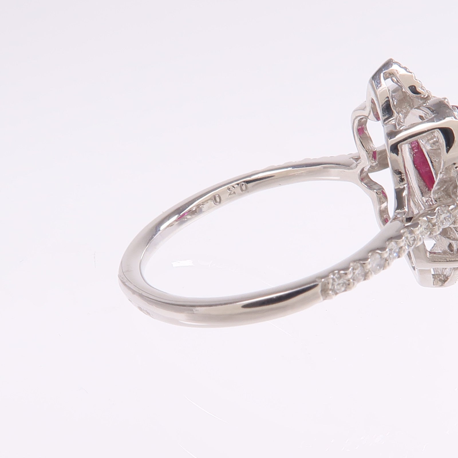 JEWELRY PT900鉑金Ruby Diamond Ring紅寶石/鑽石戒指US#6.75