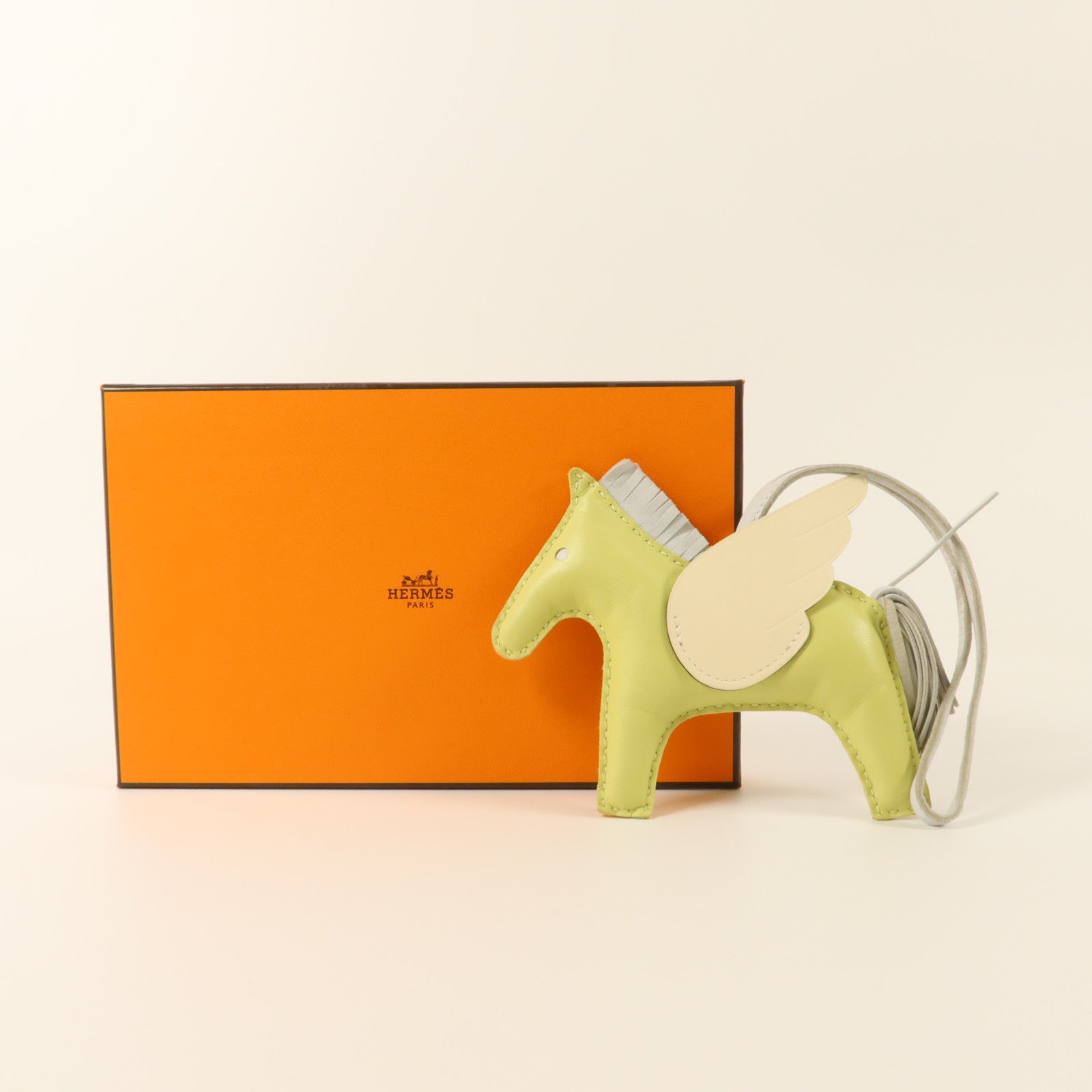 HERMES Milo皮革/Swift皮革Rodeo Pegase MM掛飾Nata/Jaune Bourgeon