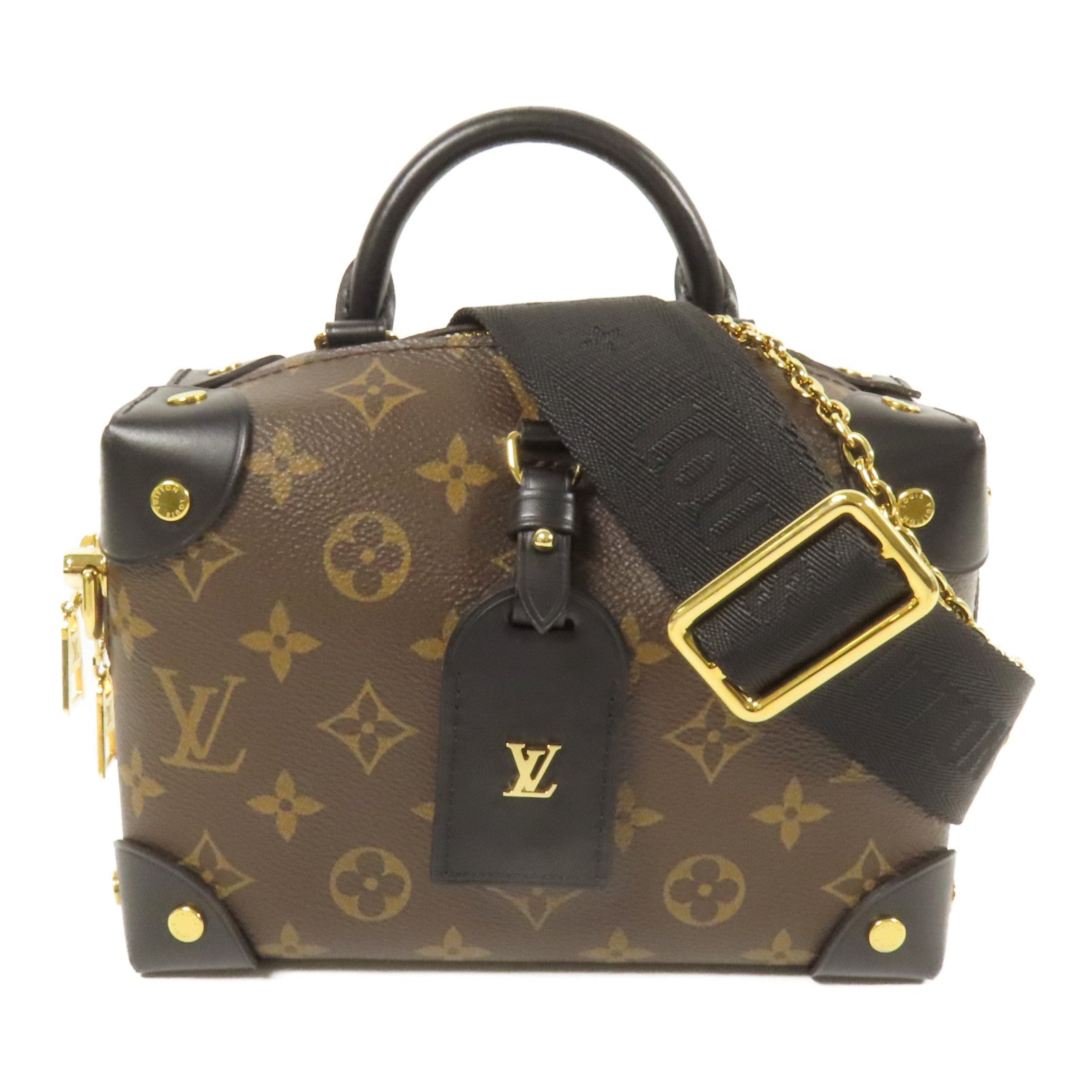 LOUIS VUITTON Monogram Petite Malle Souple金扣手挽肩背兩用袋棕色
