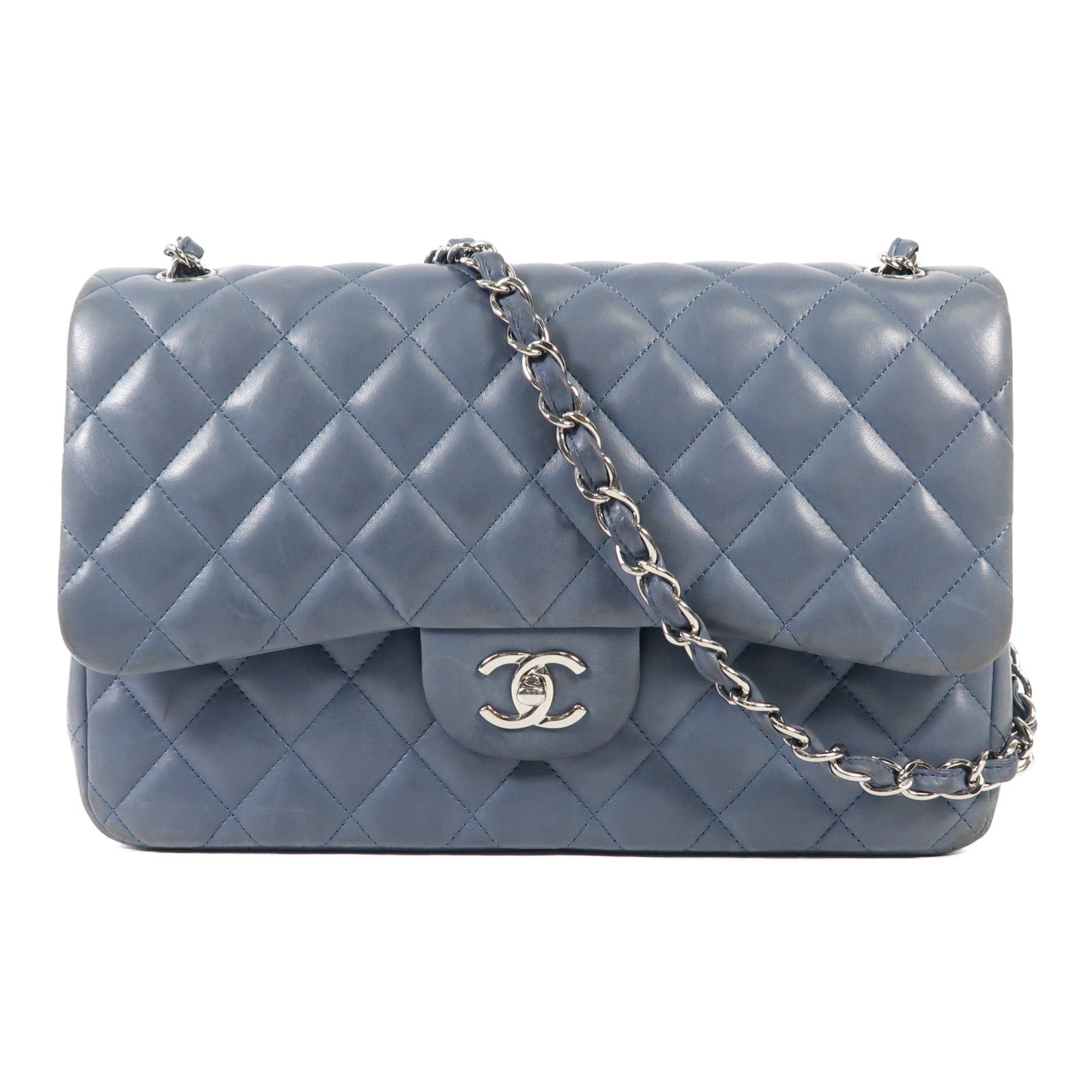 CHANEL 【激減優惠】羊皮皮革Large Classic銀扣鏈帶肩背袋