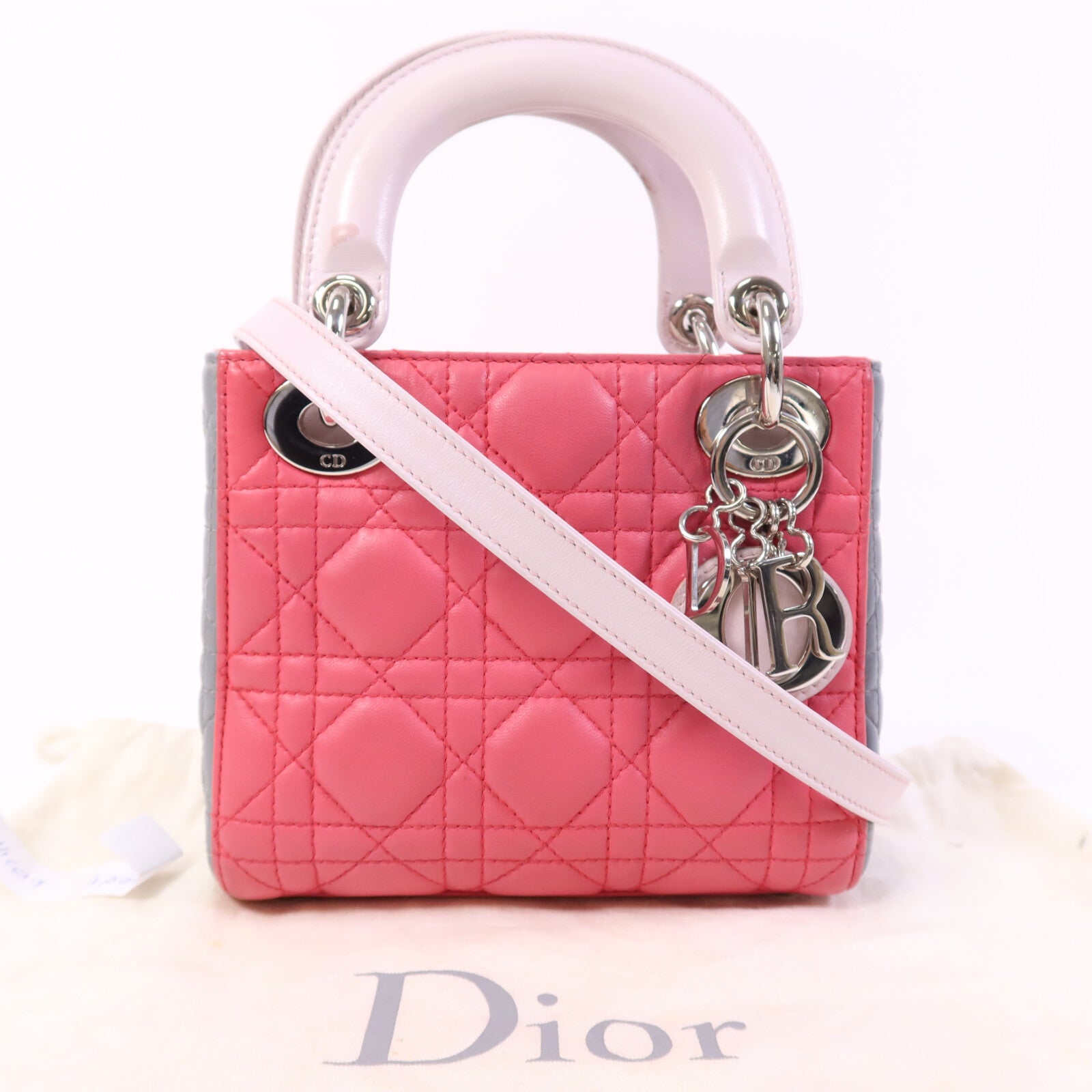 Dior 羊皮皮革Lady Dior銀扣手挽肩背兩用袋