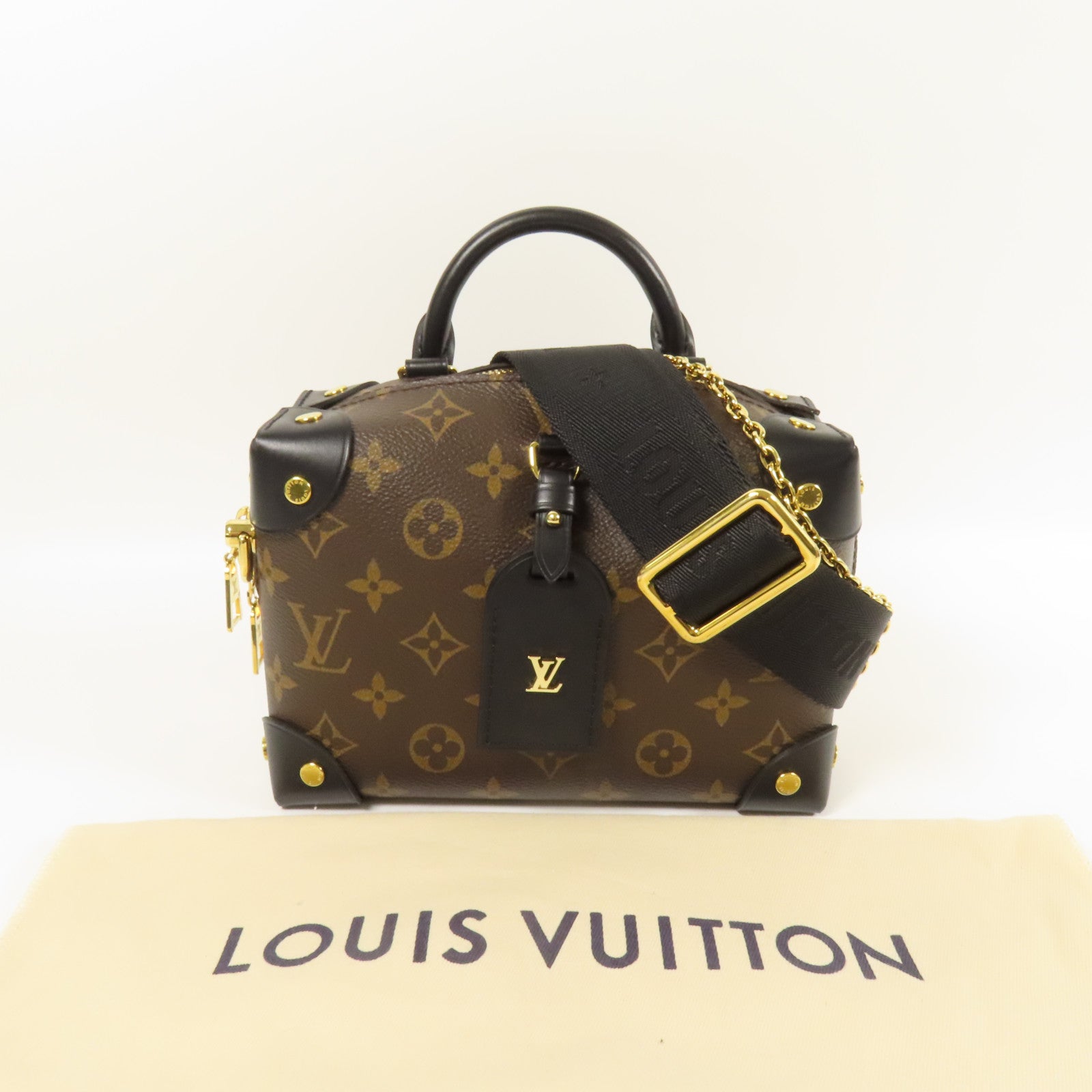 LOUIS VUITTON Monogram Petite Malle Souple金扣手挽肩背兩用袋棕色