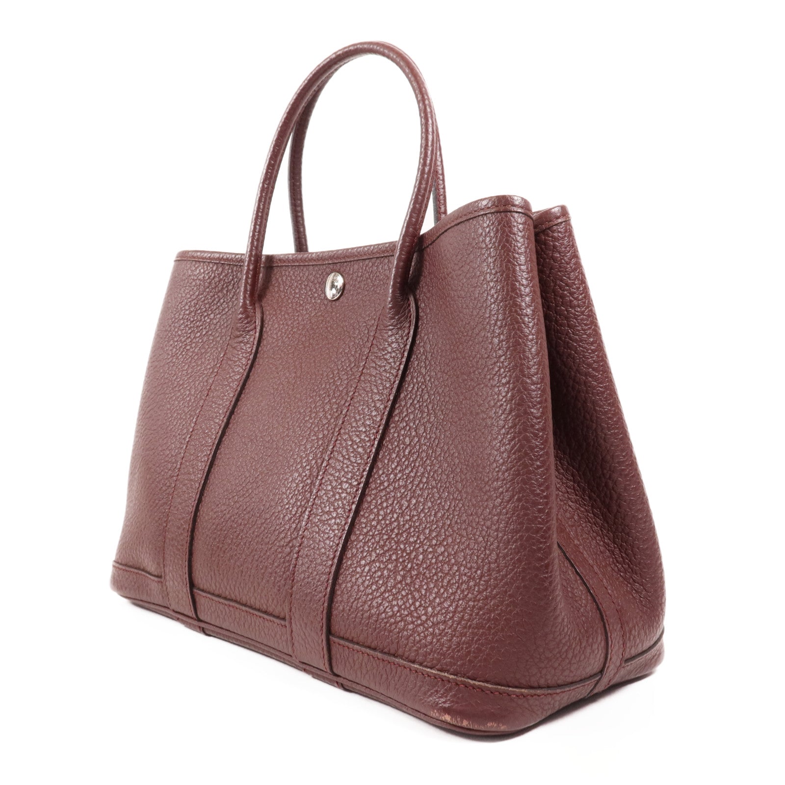 HERMES Country皮革Garden Party TPM銀扣手挽袋Bordeaux