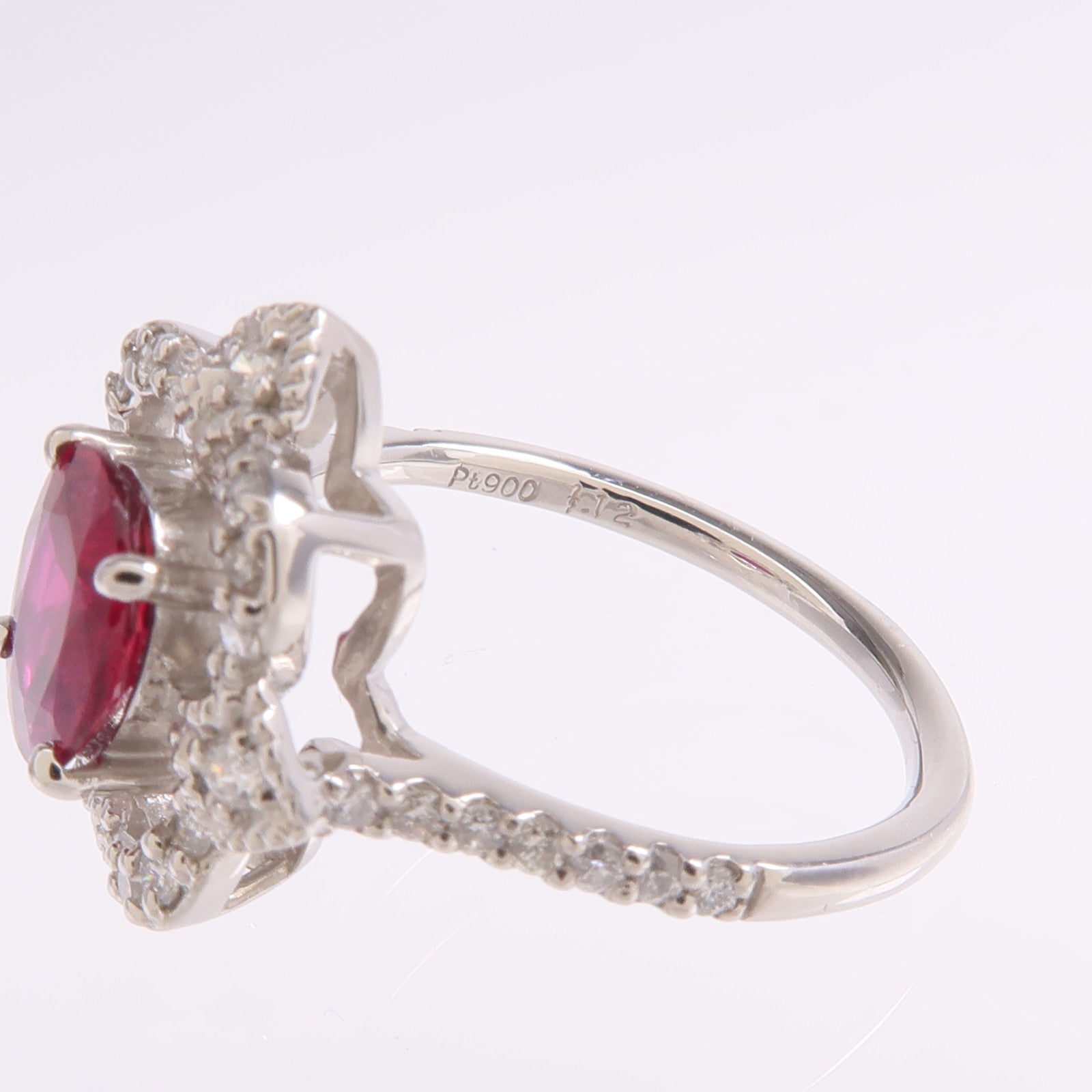 JEWELRY PT900鉑金Ruby Diamond Ring紅寶石/鑽石戒指US#6.75