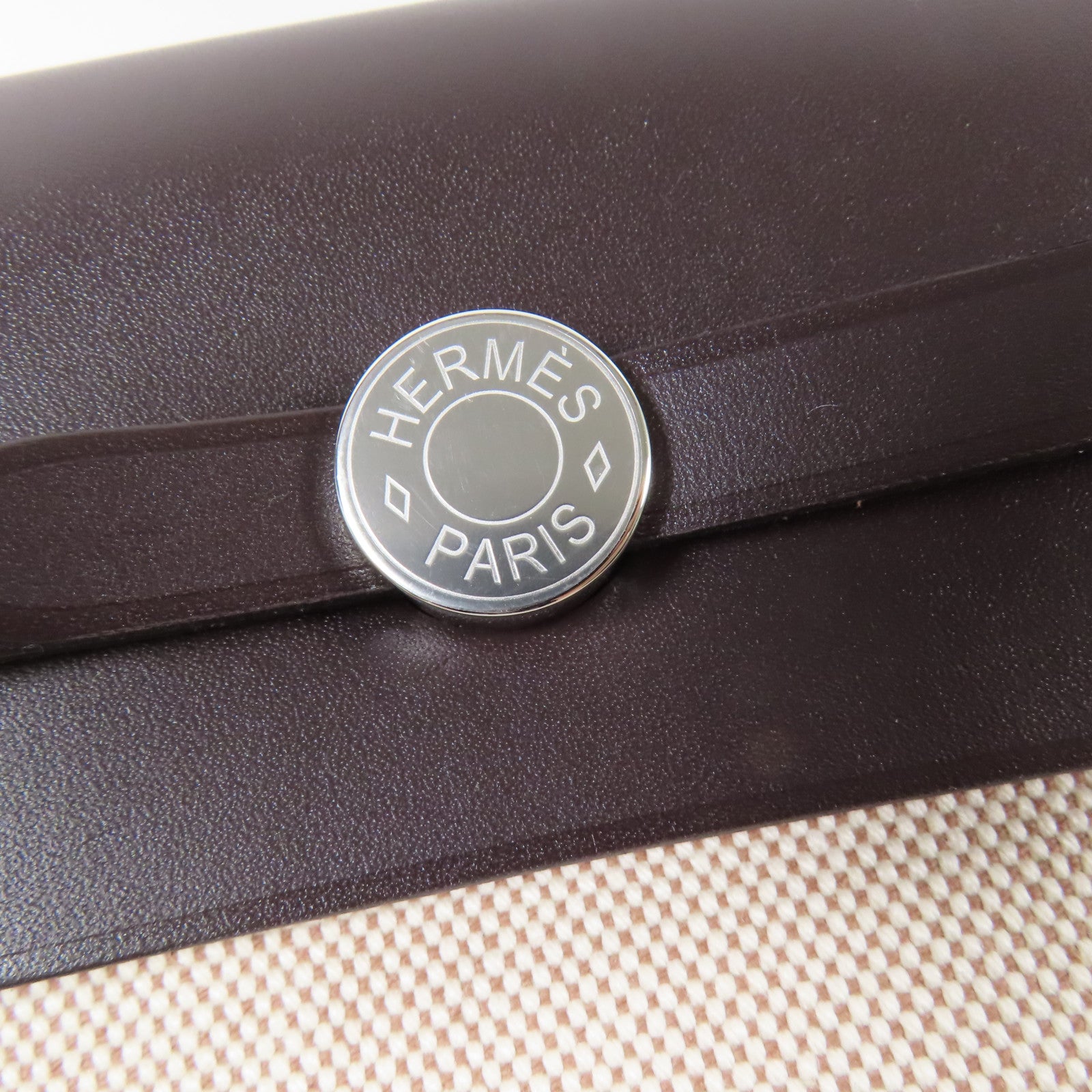 HERMES 帆布Mini Herbag銀扣肩背袋Ebene