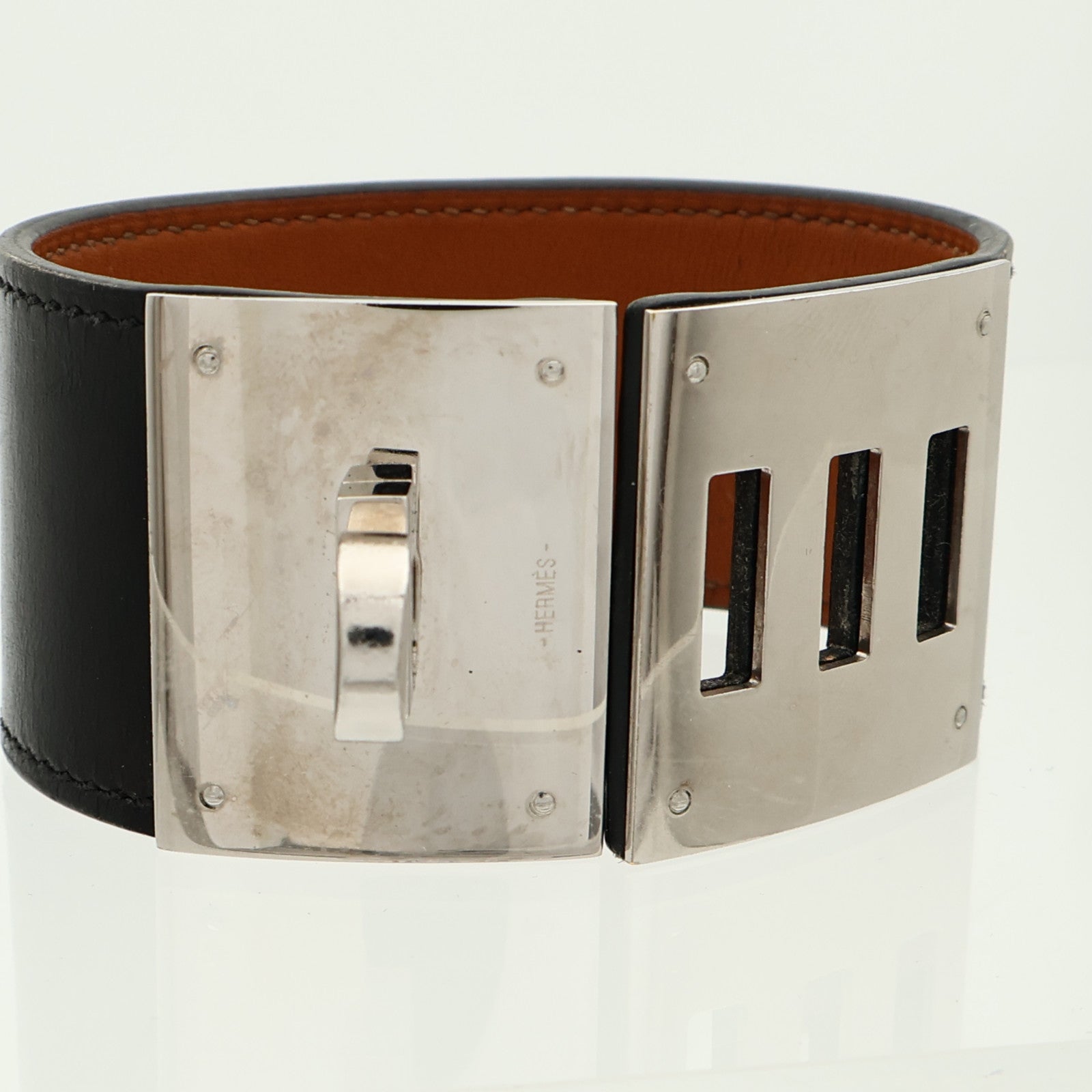 HERMES Box Calf皮革/金屬Kelly Dog手鐲Noir