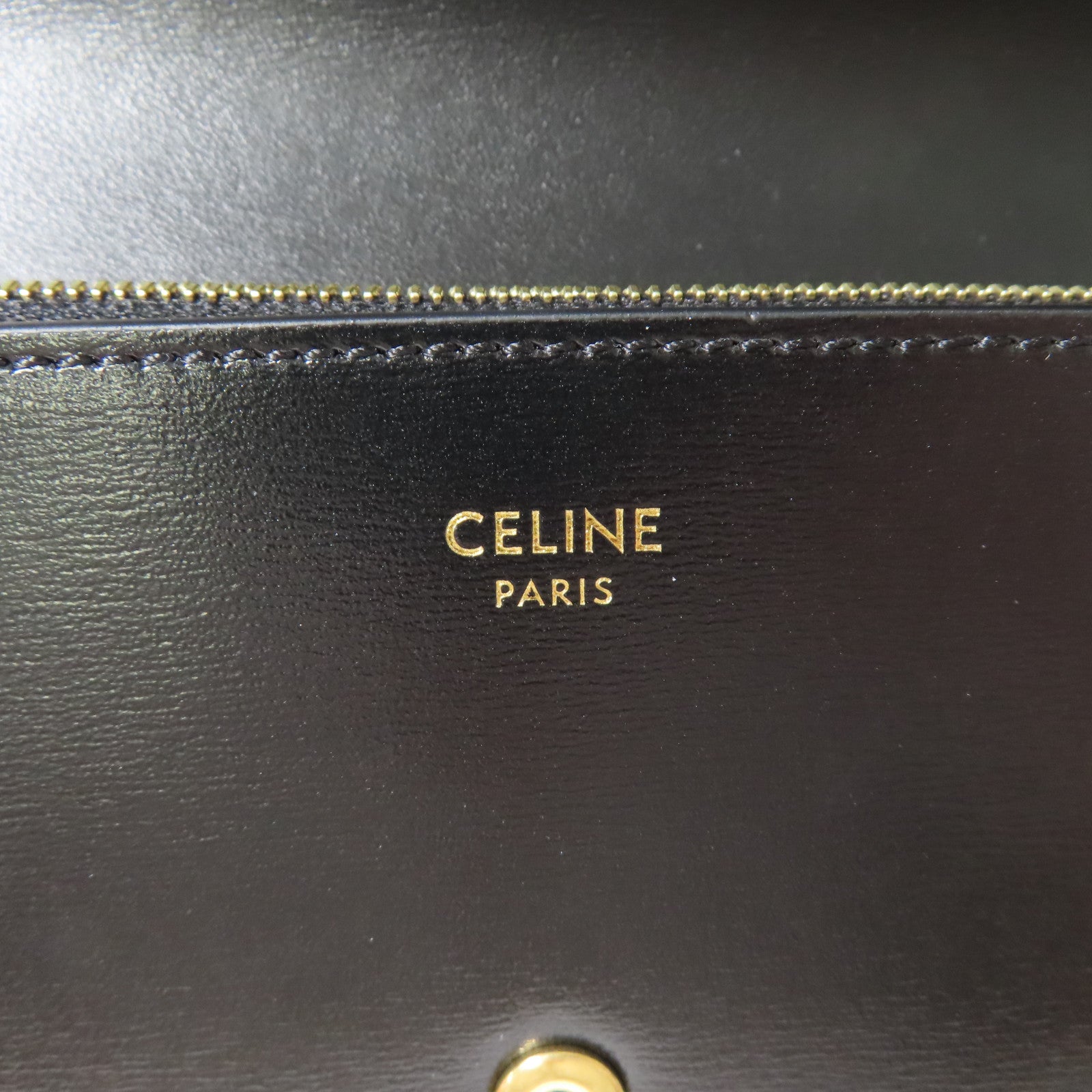 CELINE 牛皮皮革Triomphe Long Wallet金扣長錢包黑色