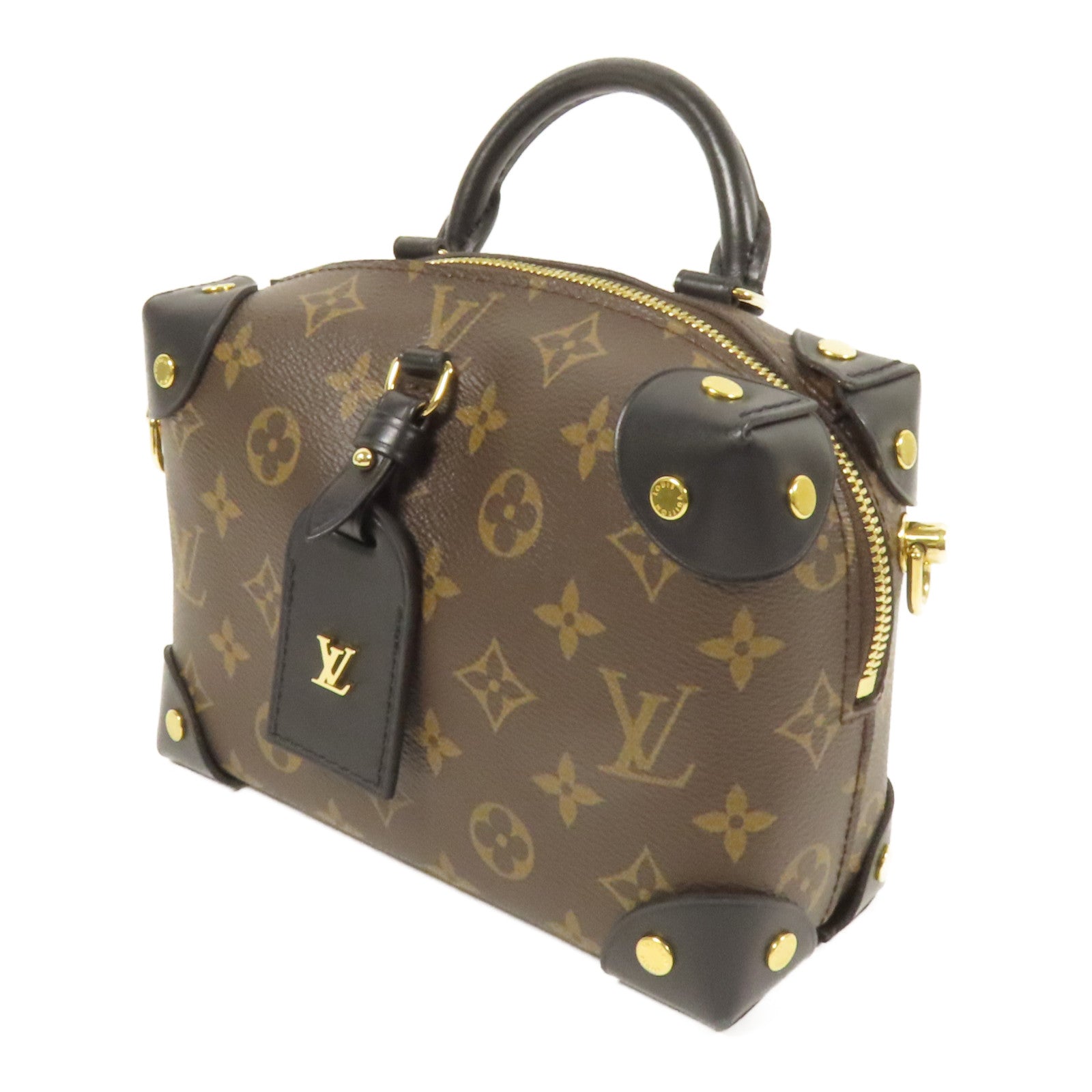 LOUIS VUITTON Monogram Petite Malle Souple金扣手挽肩背兩用袋棕色