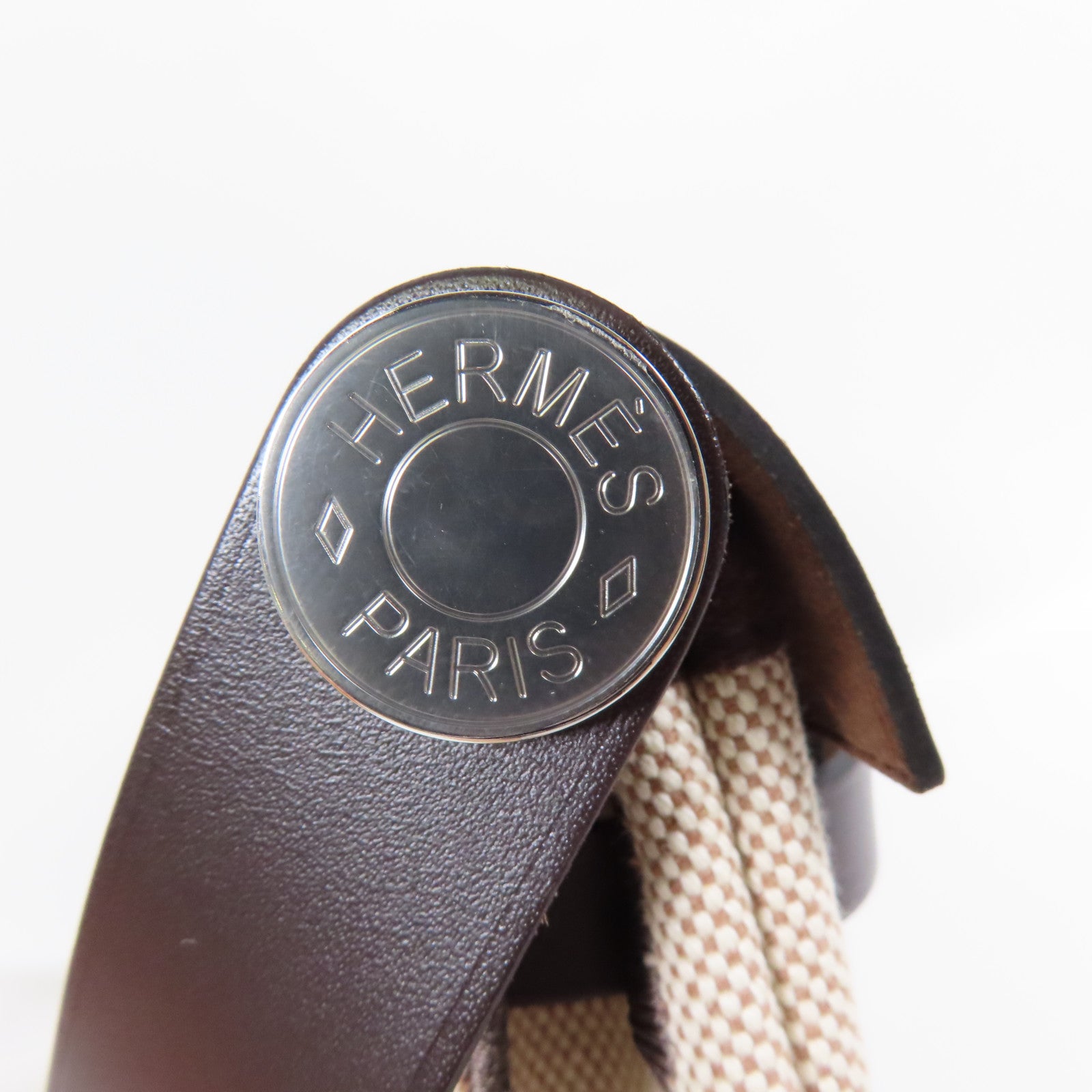 HERMES 帆布Mini Herbag銀扣肩背袋Ebene