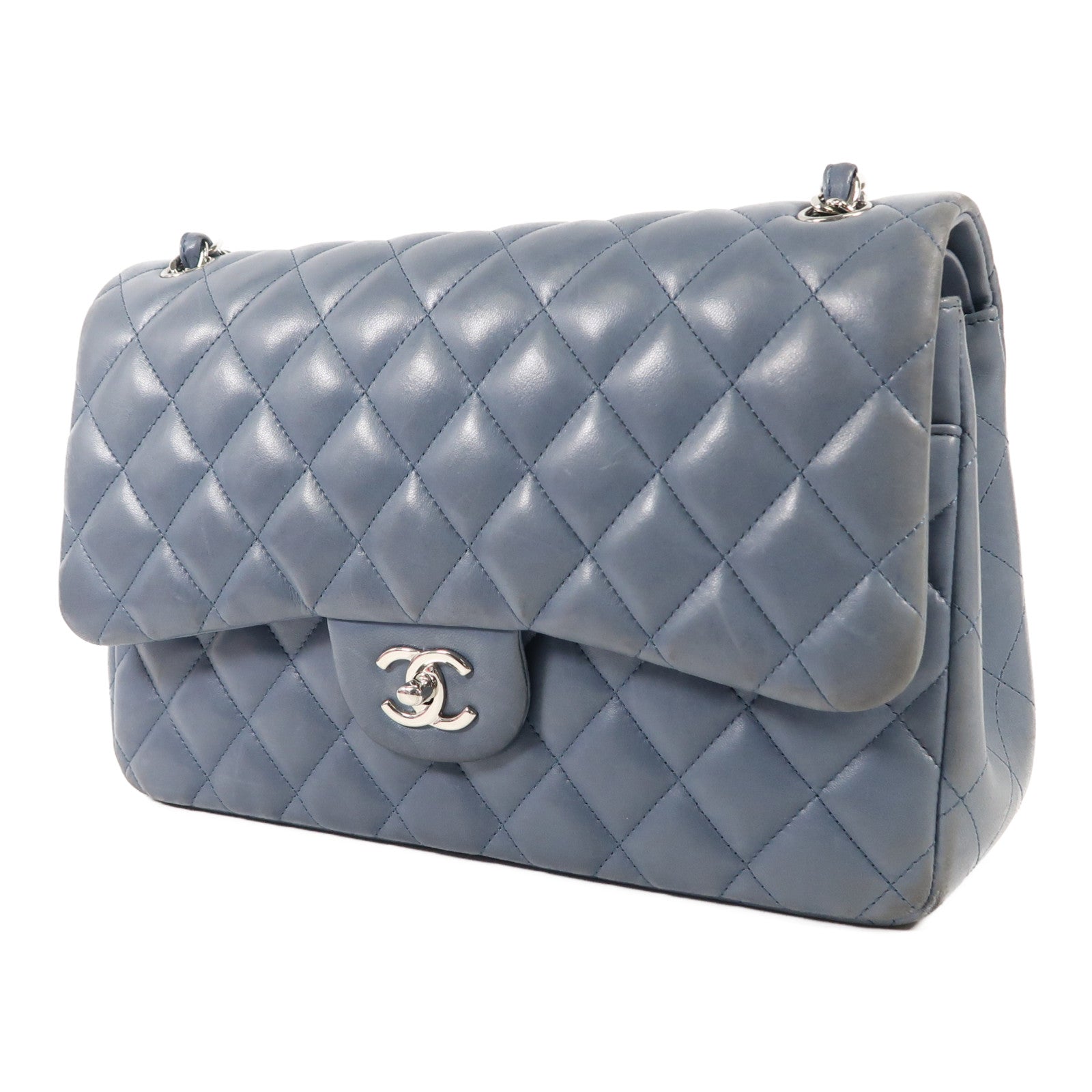 CHANEL 羊皮皮革Large Classic銀扣鏈帶肩背袋