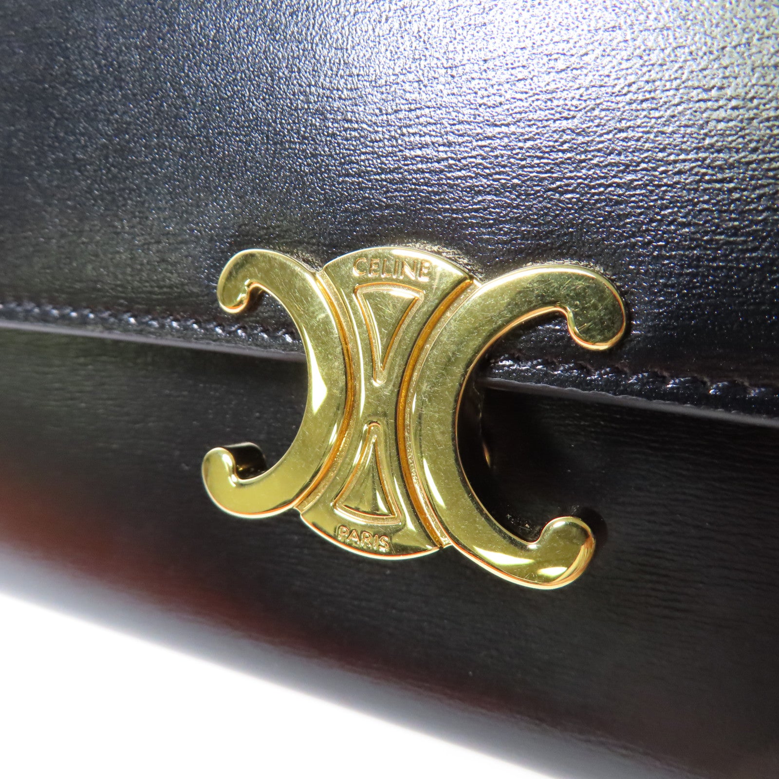 CELINE 牛皮皮革Triomphe Long Wallet金扣長錢包黑色