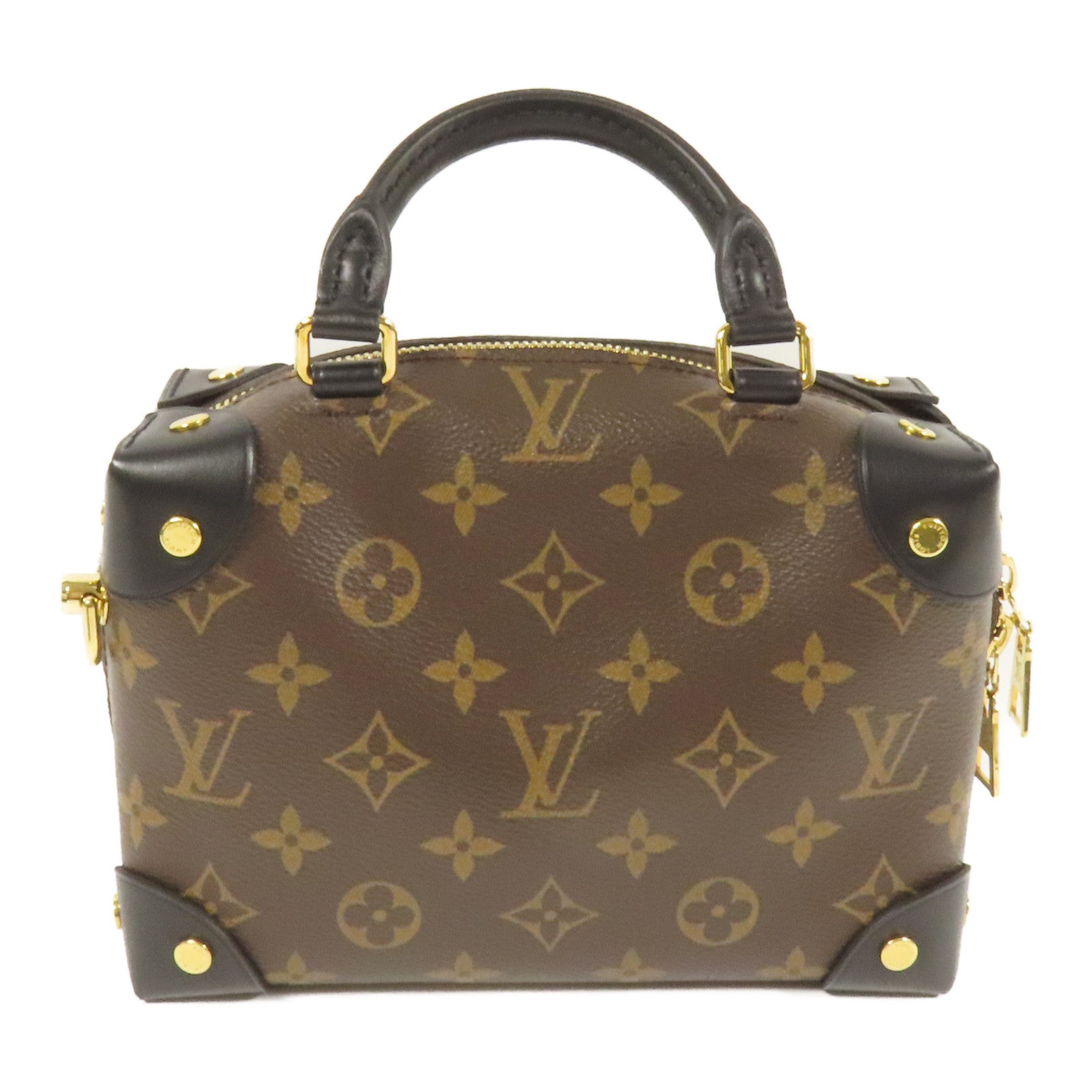 LOUIS VUITTON Monogram Petite Malle Souple金扣手挽肩背兩用袋棕色