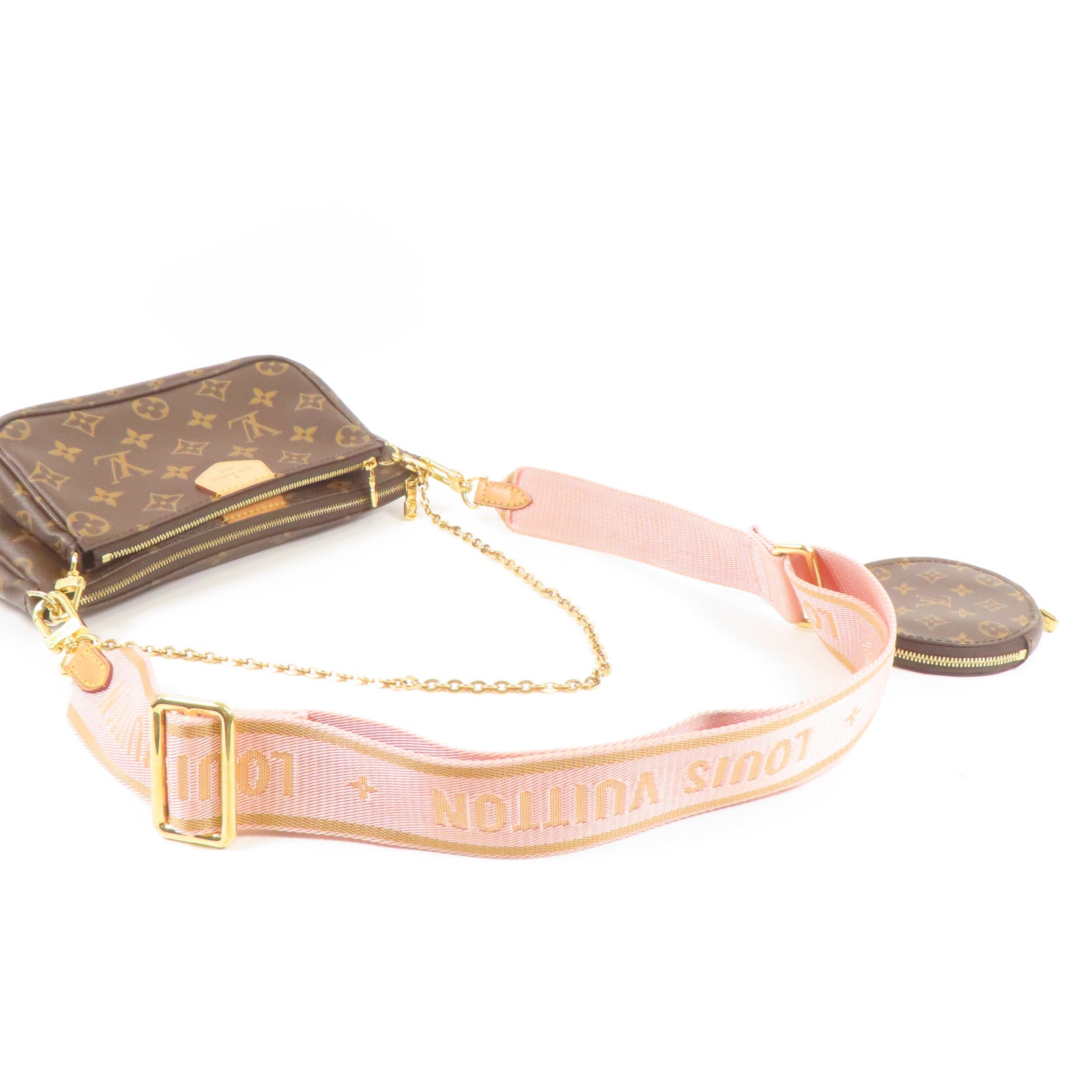 LOUIS VUITTON Monogram Multi Pochette Accessoires金扣手挽肩背兩用袋棕色