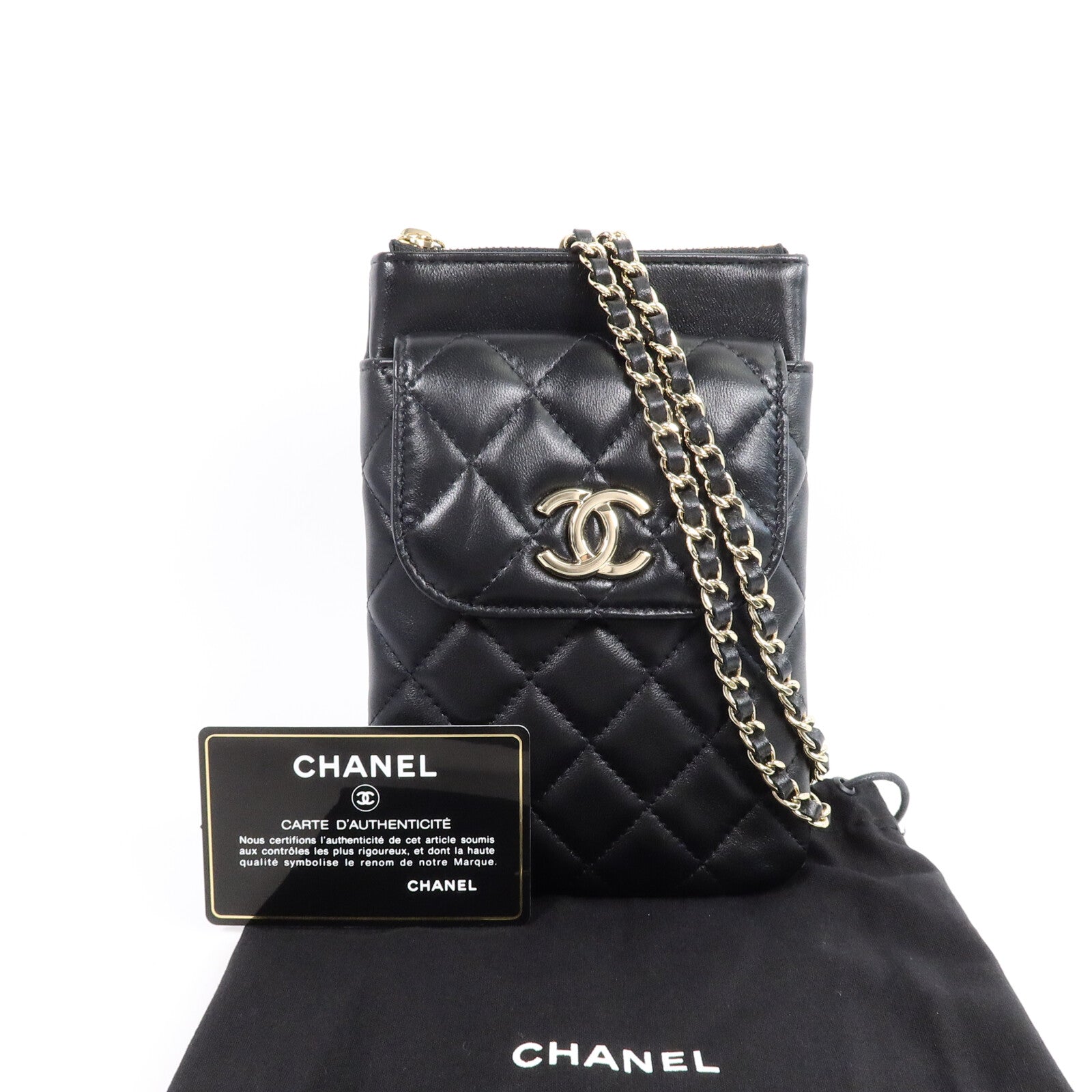 CHANEL 羊皮皮革Phone Bag鏈帶肩背袋