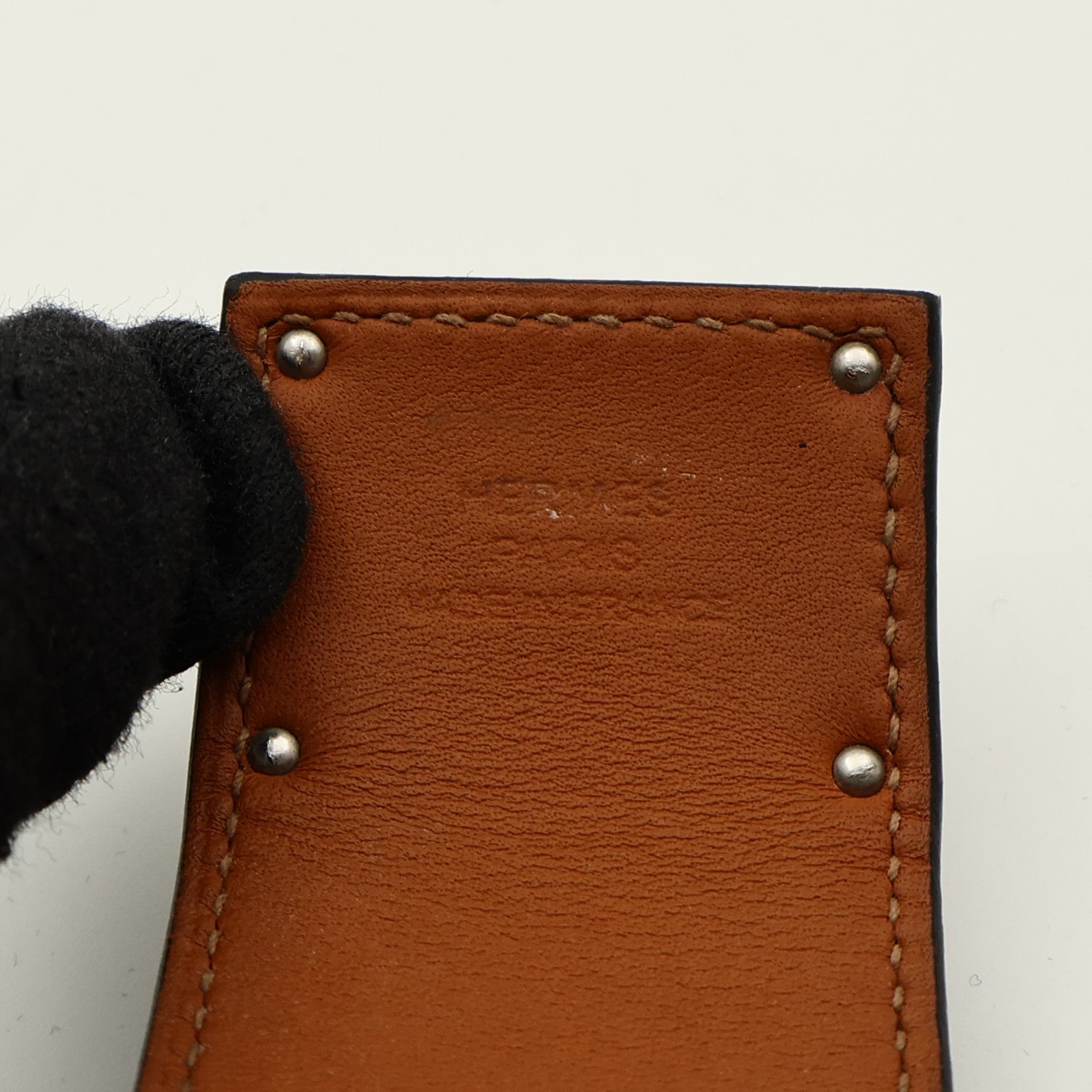 HERMES Box Calf皮革/金屬Kelly Dog手鐲Noir