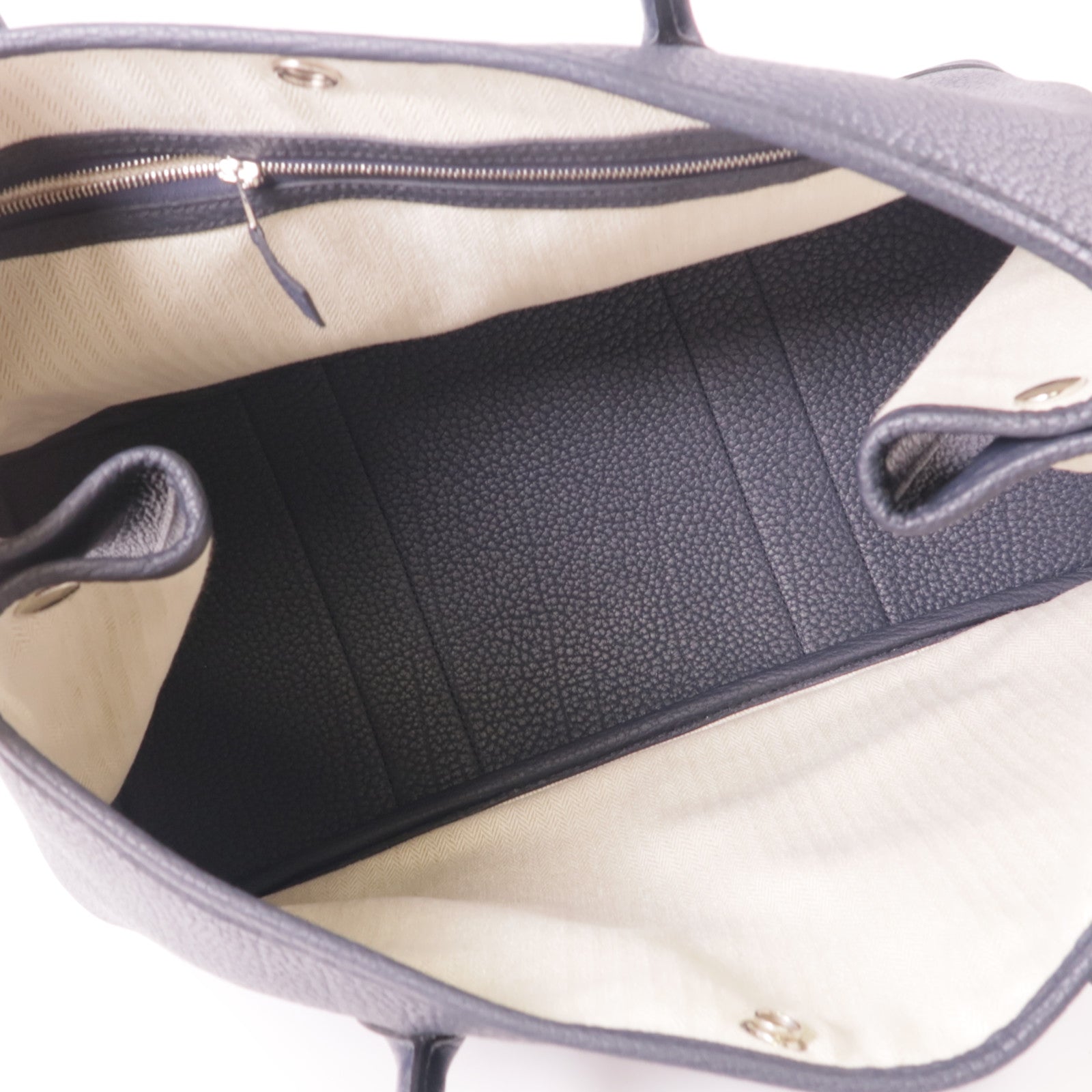 HERMES Negonda皮革Garden Party PM銀扣手挽袋76 Bleu Indigo
