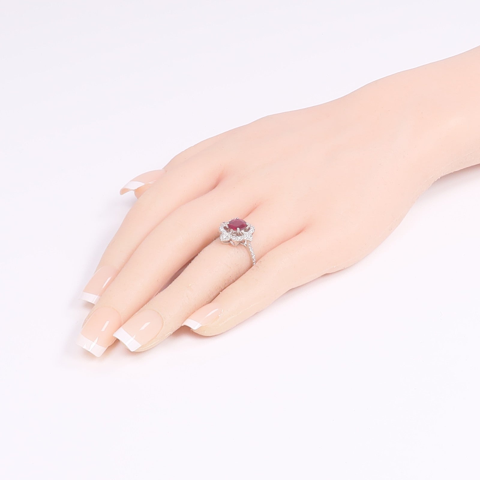 JEWELRY PT900鉑金Ruby Diamond Ring紅寶石/鑽石戒指US#6.75