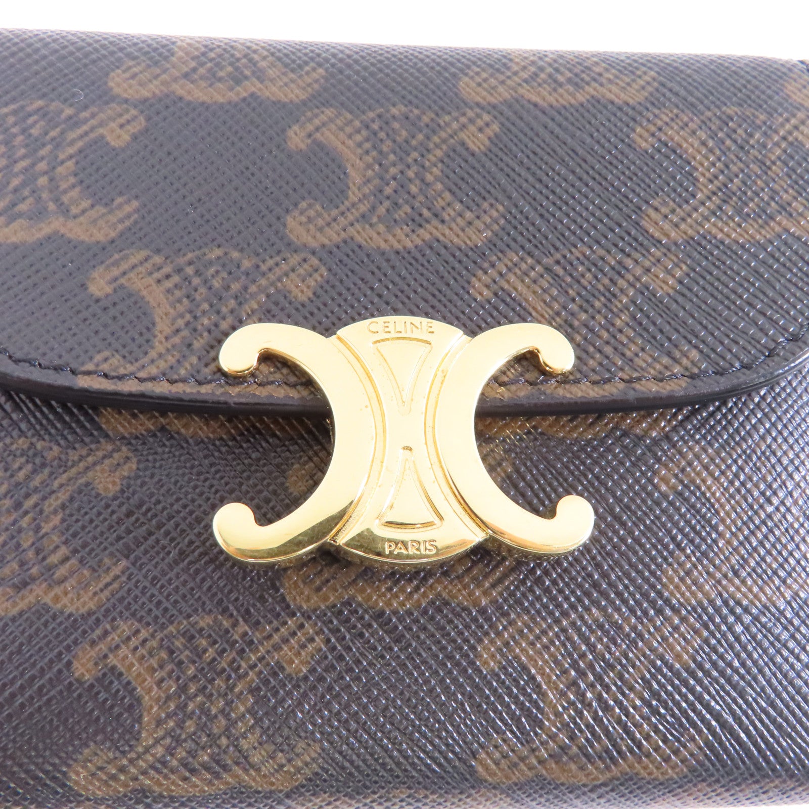 CELINE 塗層帆布/牛皮皮革Small Triomphe Wallet金扣錢包啡色