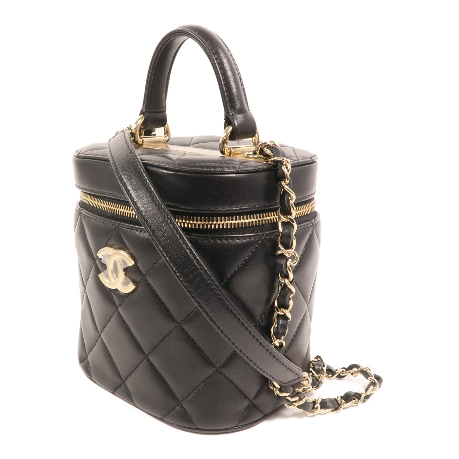 CHANEL 羊皮皮革Shoulder Bag金扣鏈帶手挽肩背兩用袋