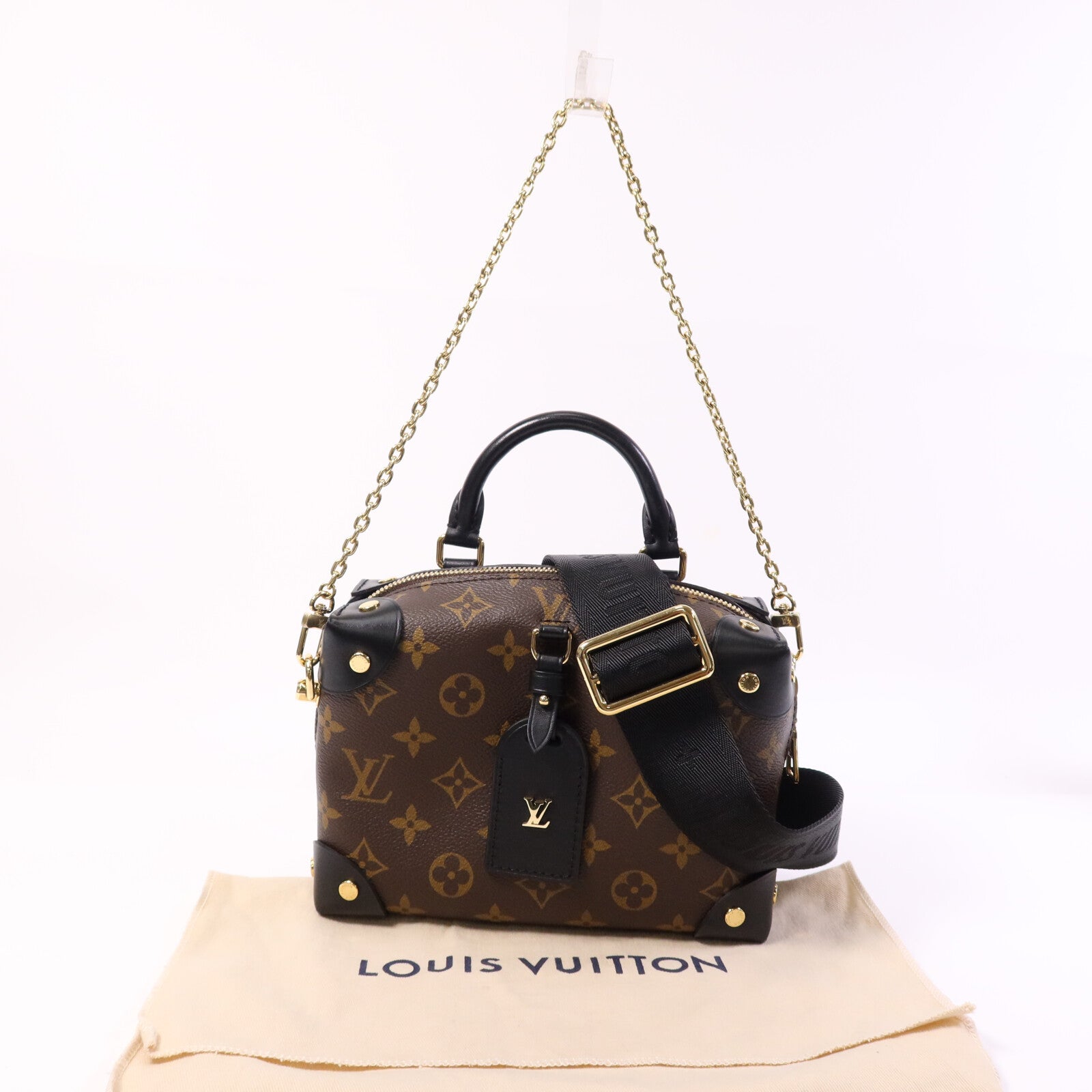 LOUIS VUITTON Monogram Petite Malle Souple金扣手挽肩背兩用袋棕色