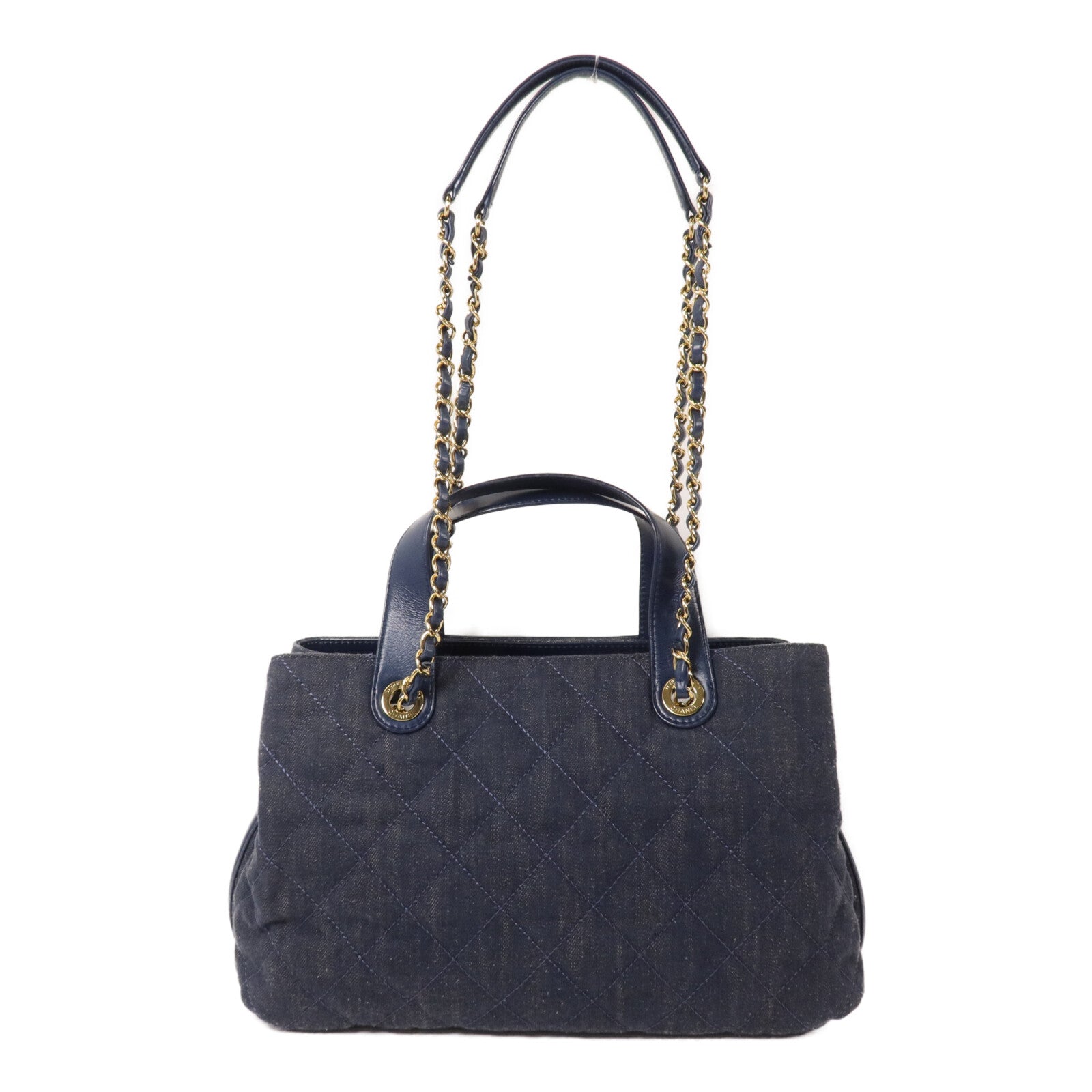 CHANEL 牛仔布/牛皮皮革Shoulder Bag鏈帶手挽肩背兩用袋