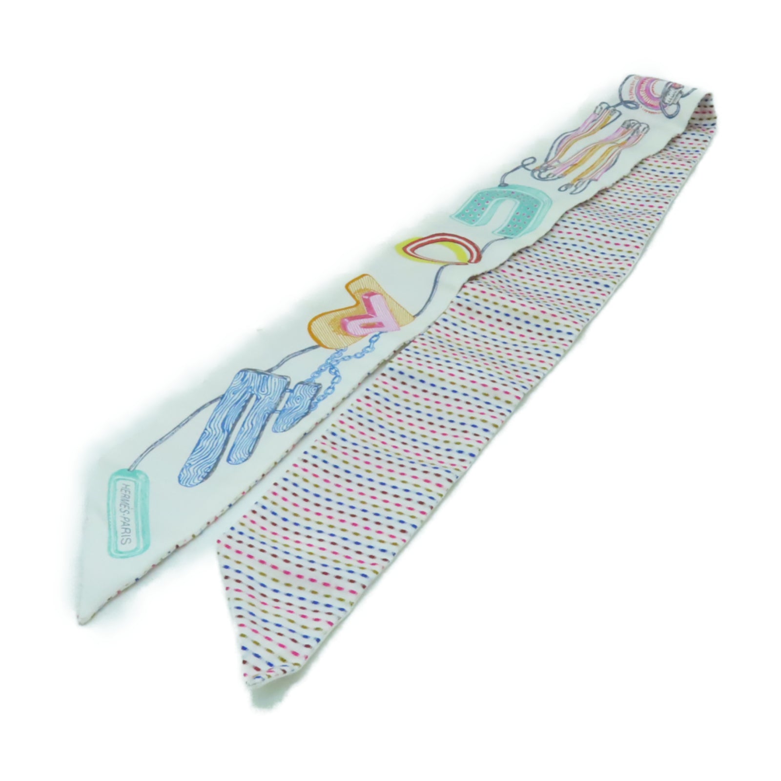 HERMES 【激減優惠】絲質Twilly絲巾白色/彩色