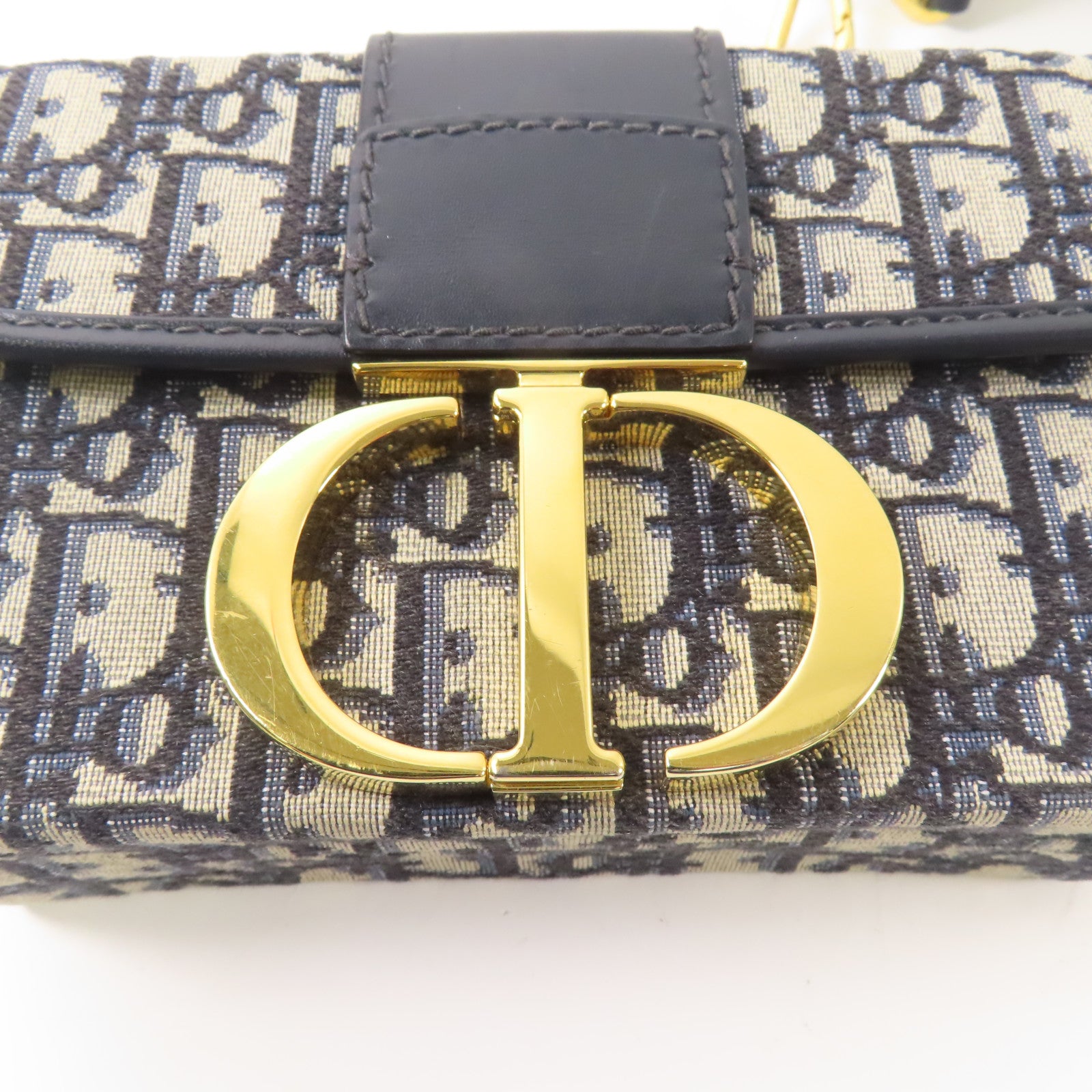 Dior CD GHW 30 Montaigne 2 Way Shoulder Bag Canvas/Leather Navy