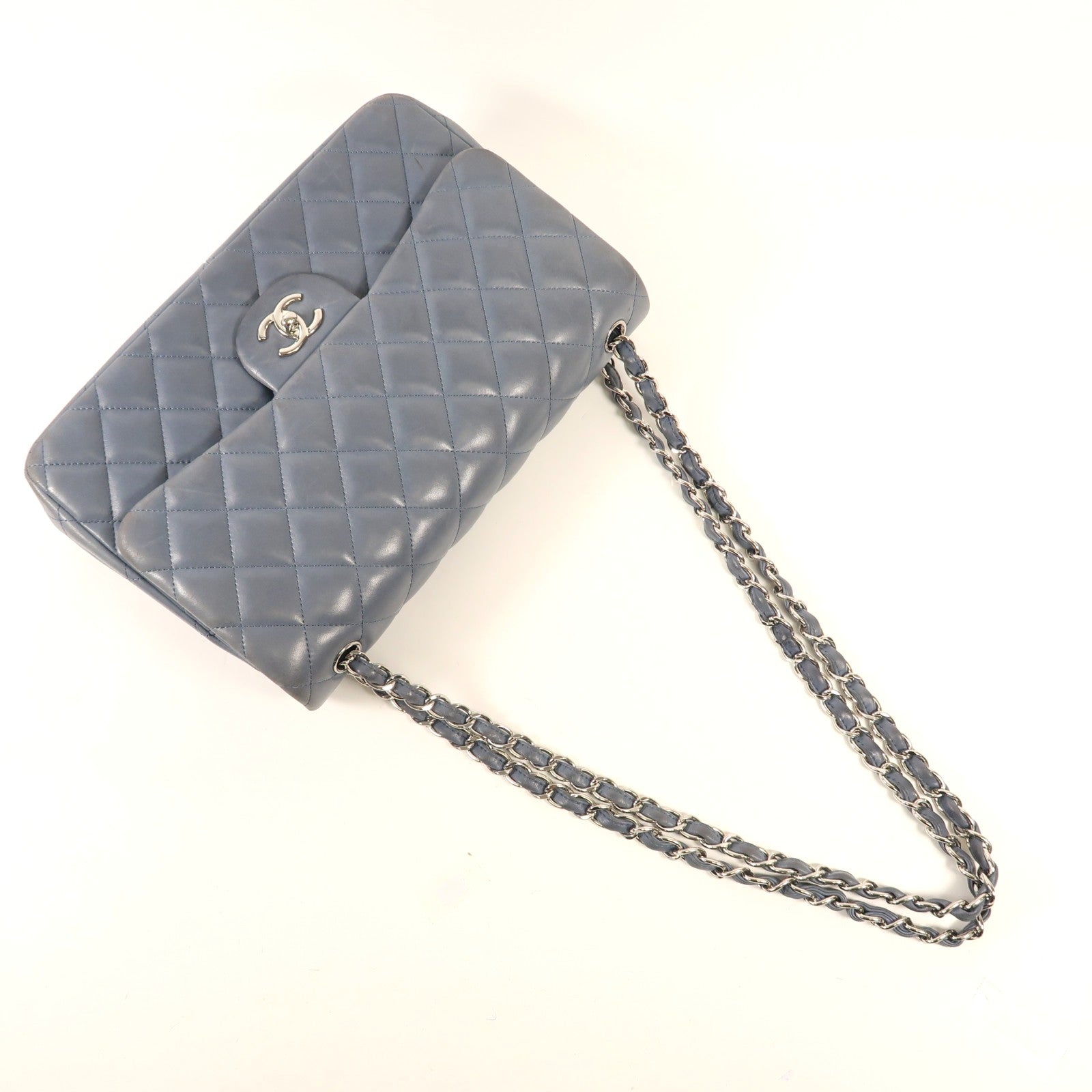 CHANEL 羊皮皮革Large Classic銀扣鏈帶肩背袋