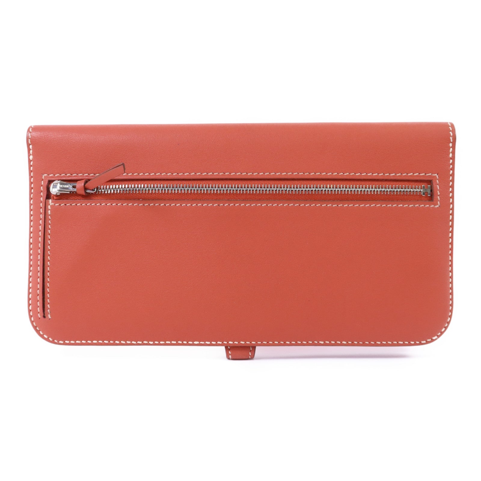 HERMES Swift皮革Dogon銀扣錢包Orange