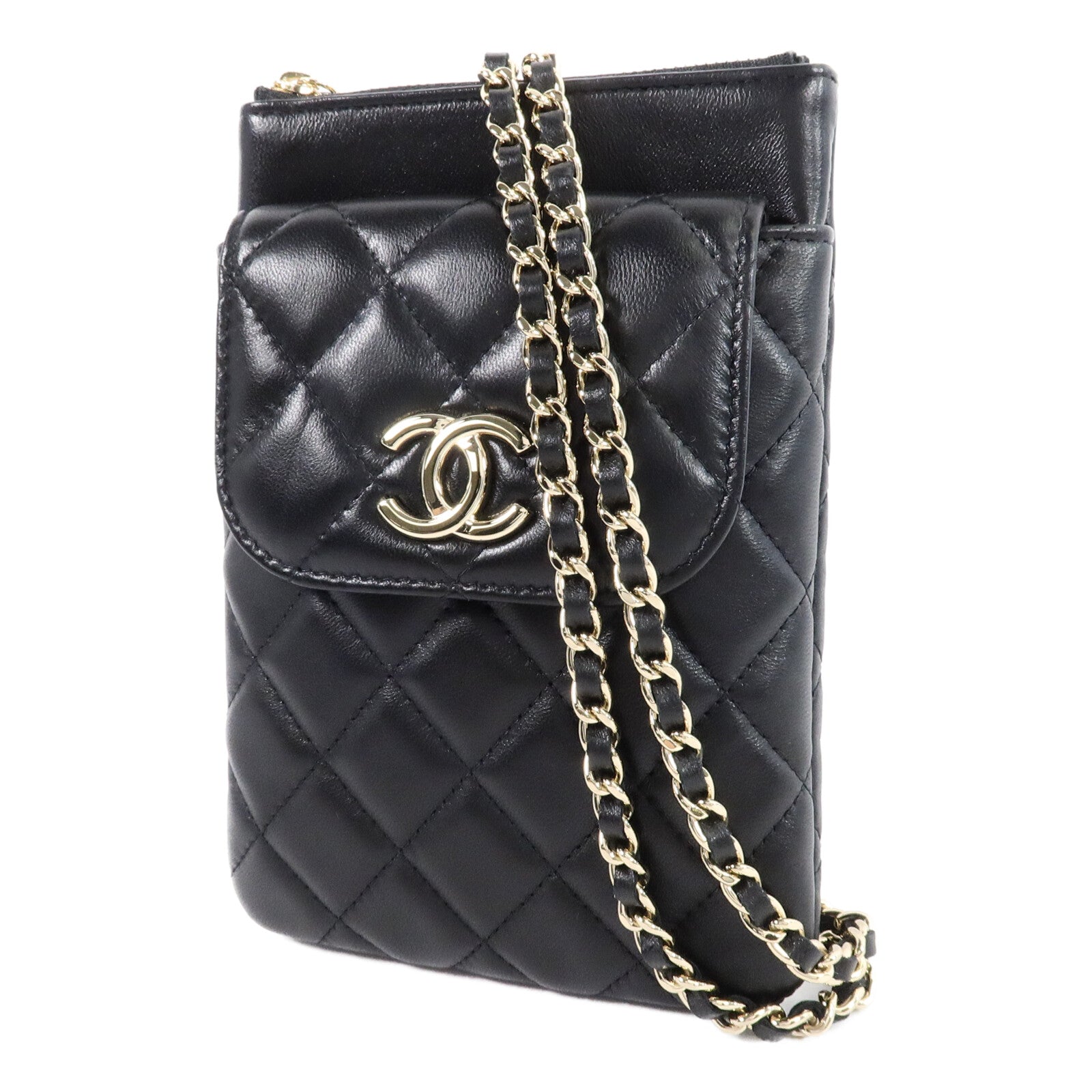 CHANEL 羊皮皮革Phone Bag鏈帶肩背袋