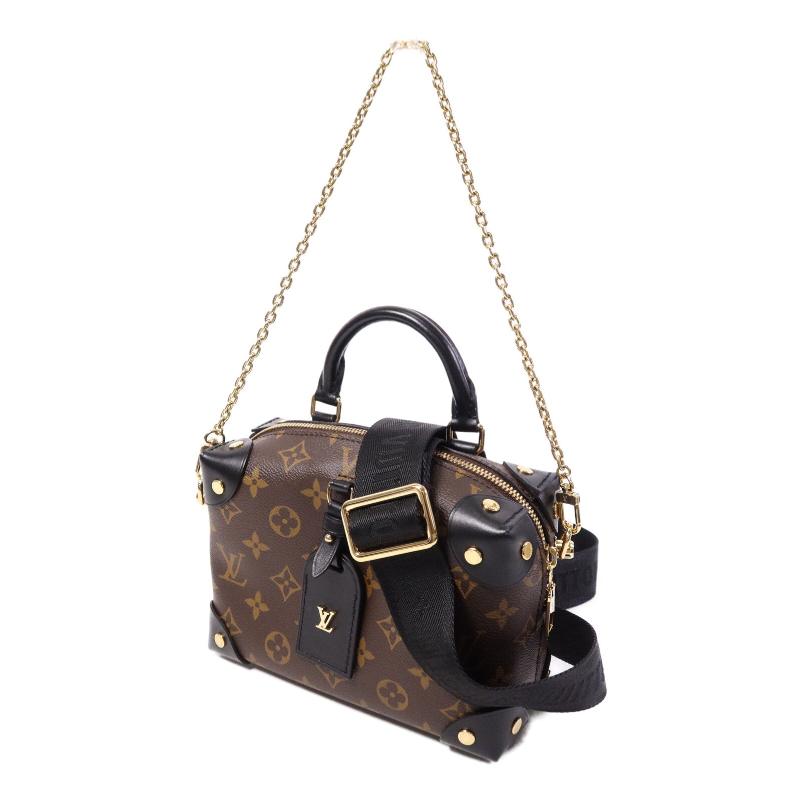 LOUIS VUITTON Monogram Petite Malle Souple金扣手挽肩背兩用袋棕色