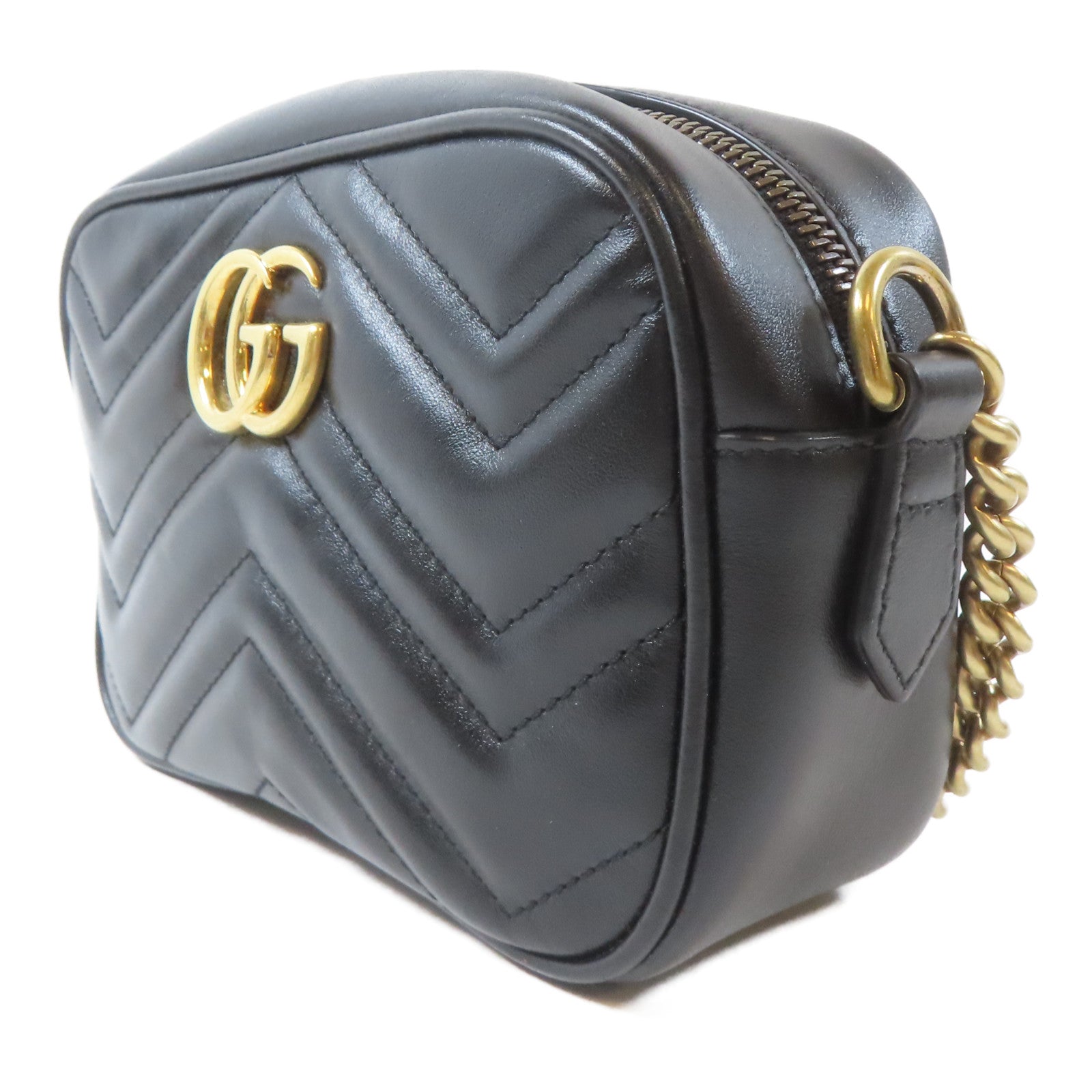 GUCCI 牛皮皮革GG Marmont金扣鏈帶肩背袋黑色