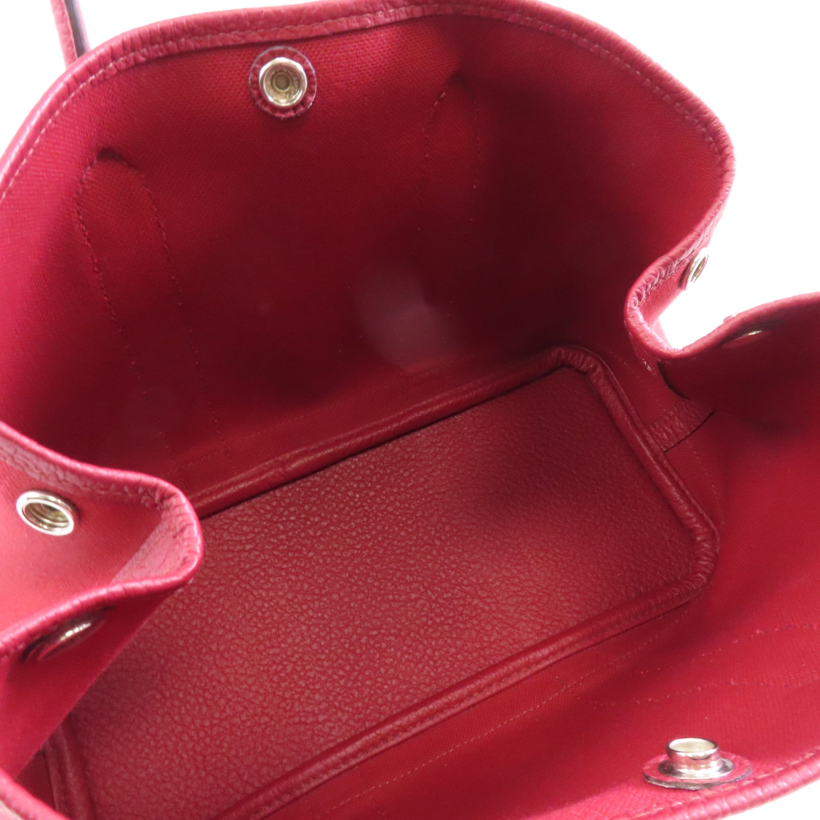HERMES 帆布Garden Party TPM銀扣手挽袋Rouge Casaque/紅色
