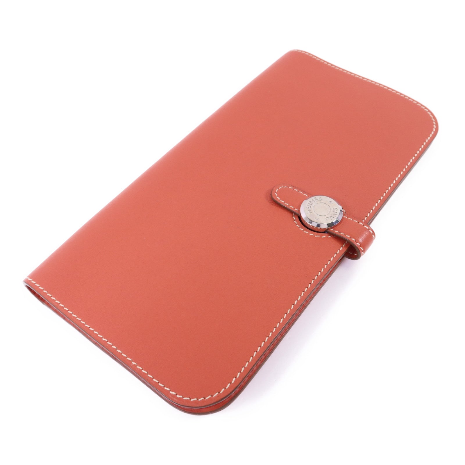 HERMES Swift皮革Dogon銀扣錢包Orange