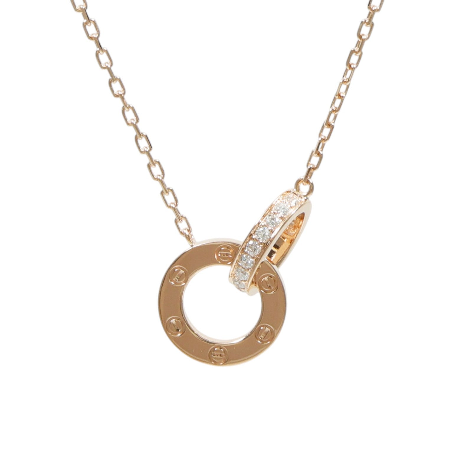 CARTIER 18K玫瑰金Love Necklace Paved鑽石項鍊