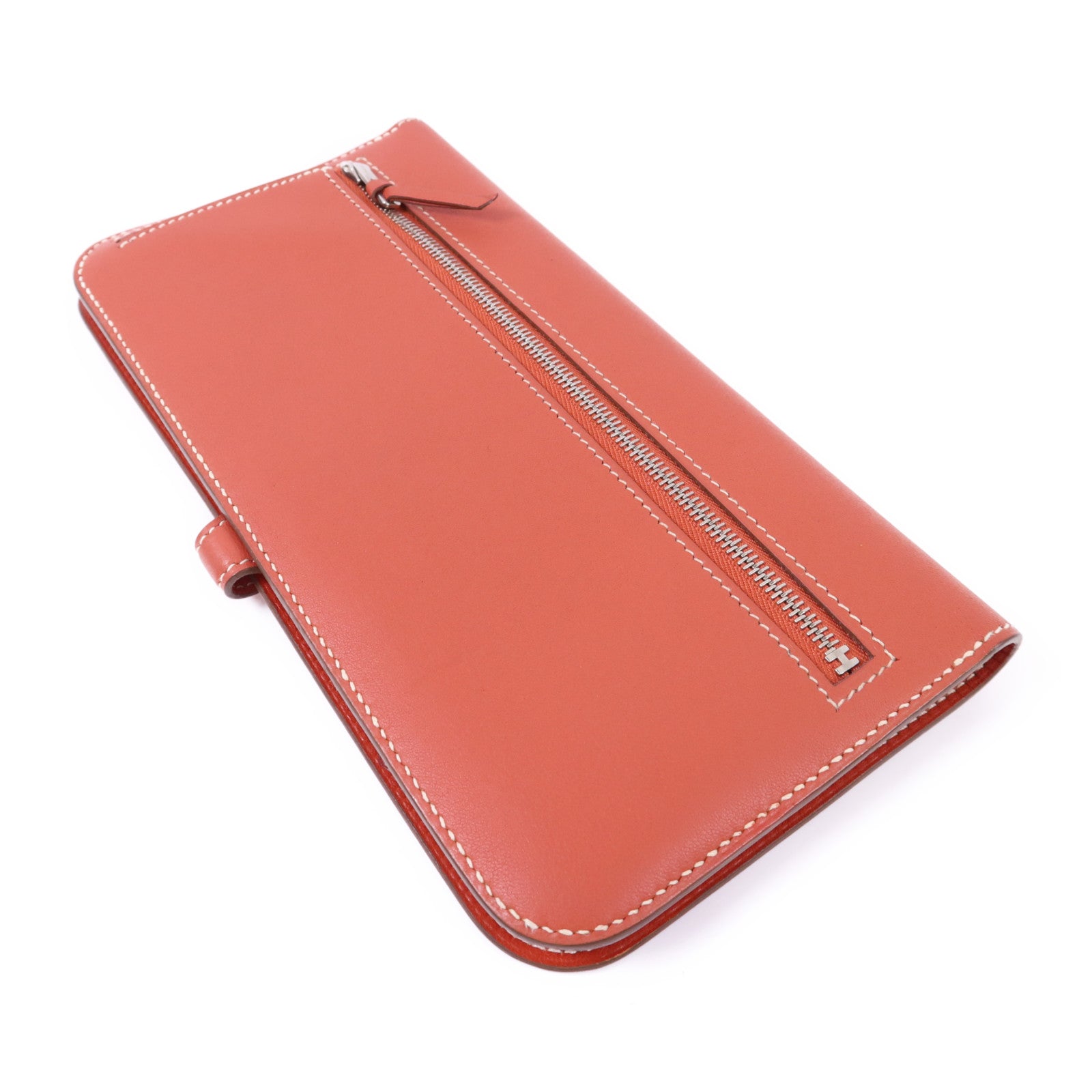 HERMES Swift皮革Dogon銀扣錢包Orange