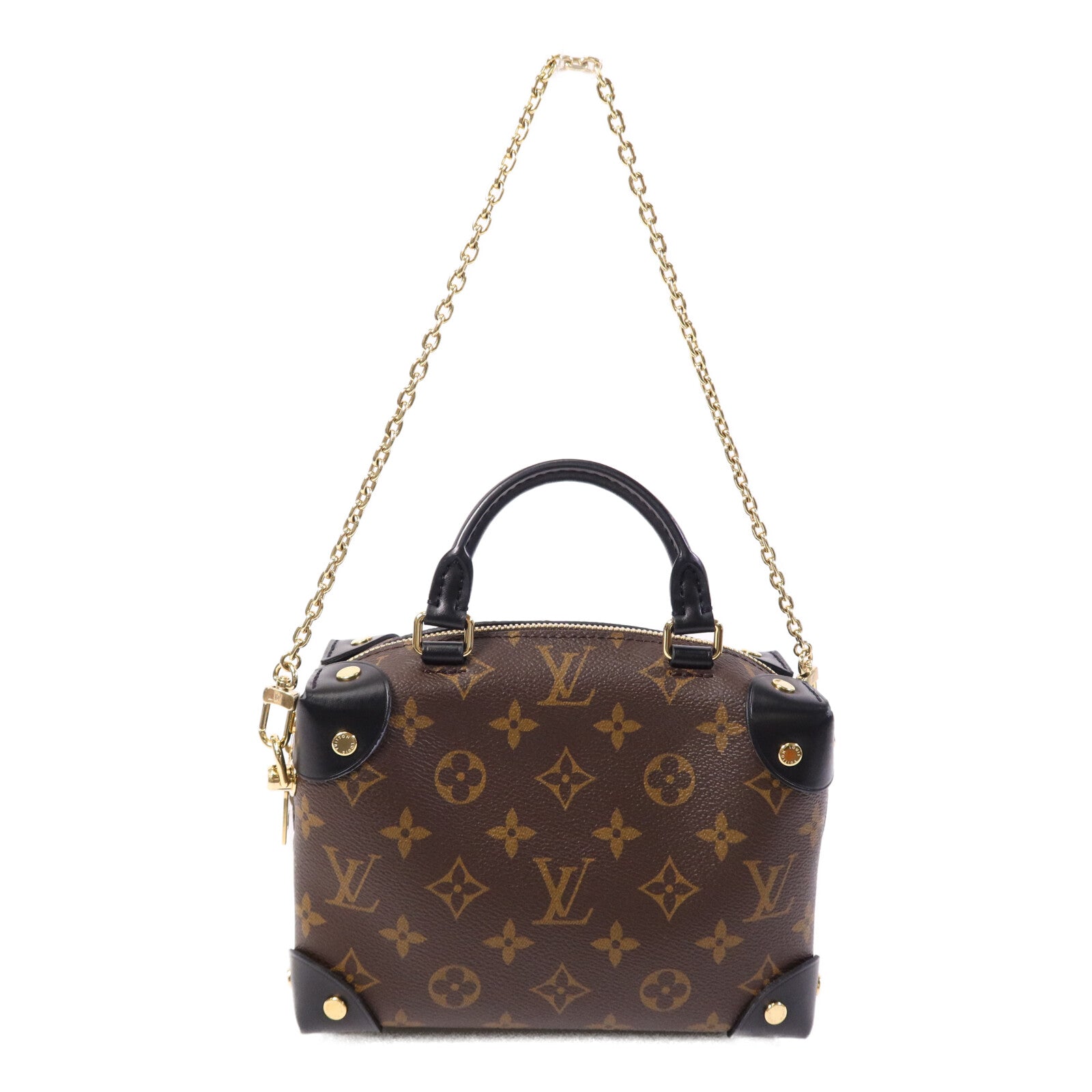 LOUIS VUITTON Monogram Petite Malle Souple金扣手挽肩背兩用袋棕色