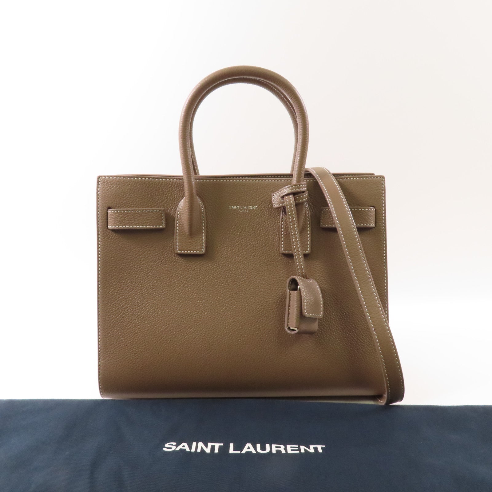 SAINT LAURENT 牛皮皮革Sac De Jour Baby銀扣手挽肩背兩用袋